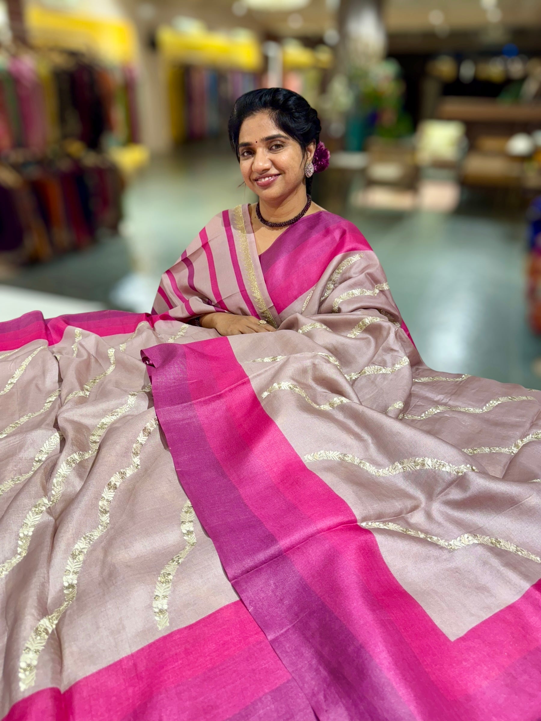 Dusty Mauve Embroidered Tussar Saree