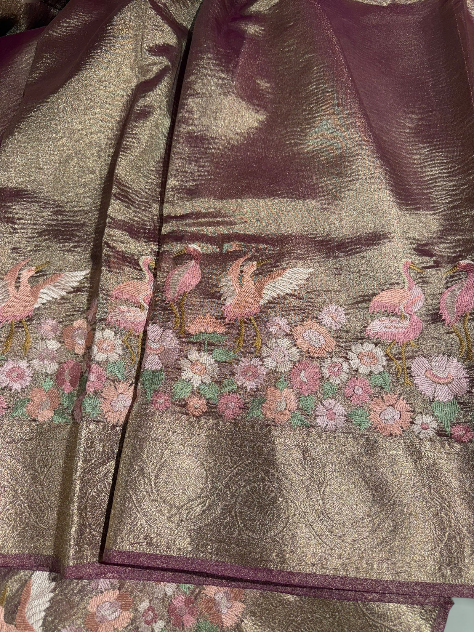 Crush tissue saree with embroidery