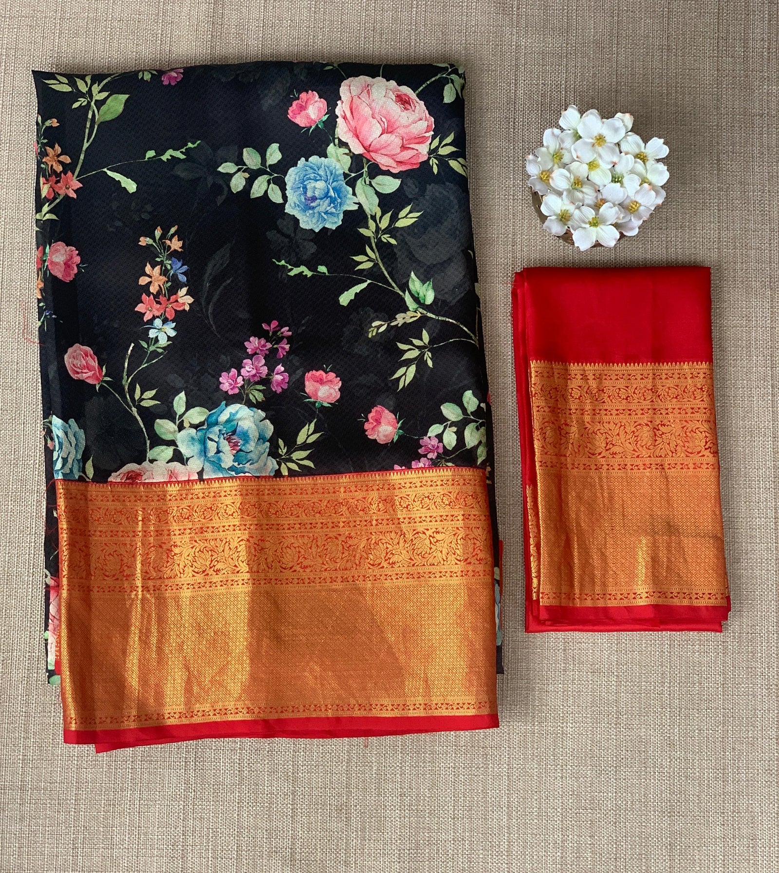 Black Designer printed kanchi silk saree