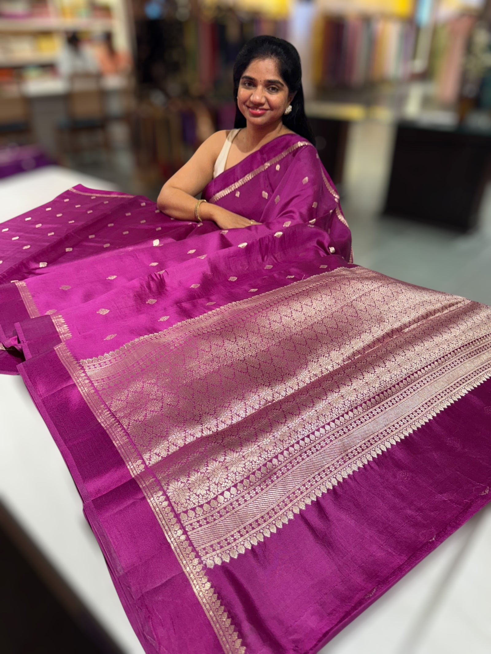 Majenta Purple Banarasi Puna Silk Saree