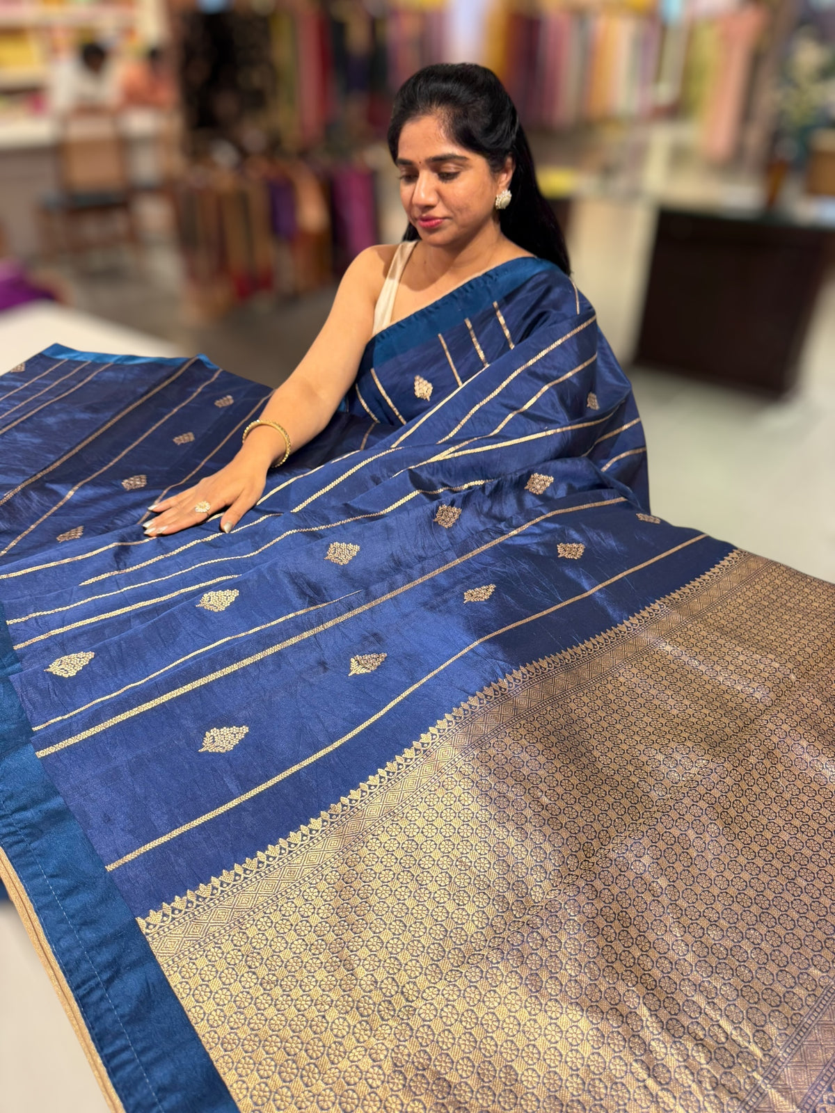 Navy Blue Banarasi Silk Saree