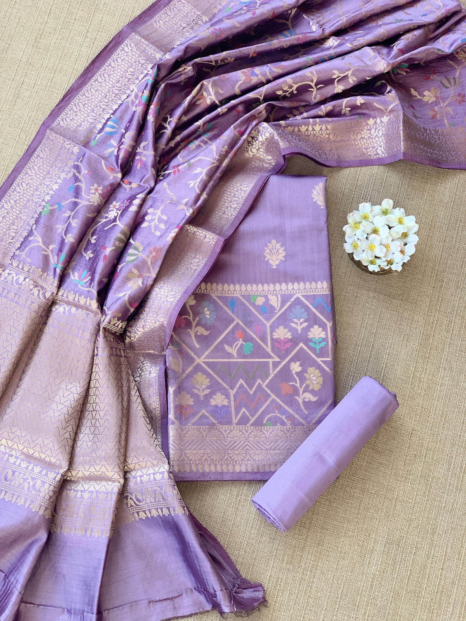 Mauve Banarasi Chiniya Silk 3-pc Suit set : SS62J20