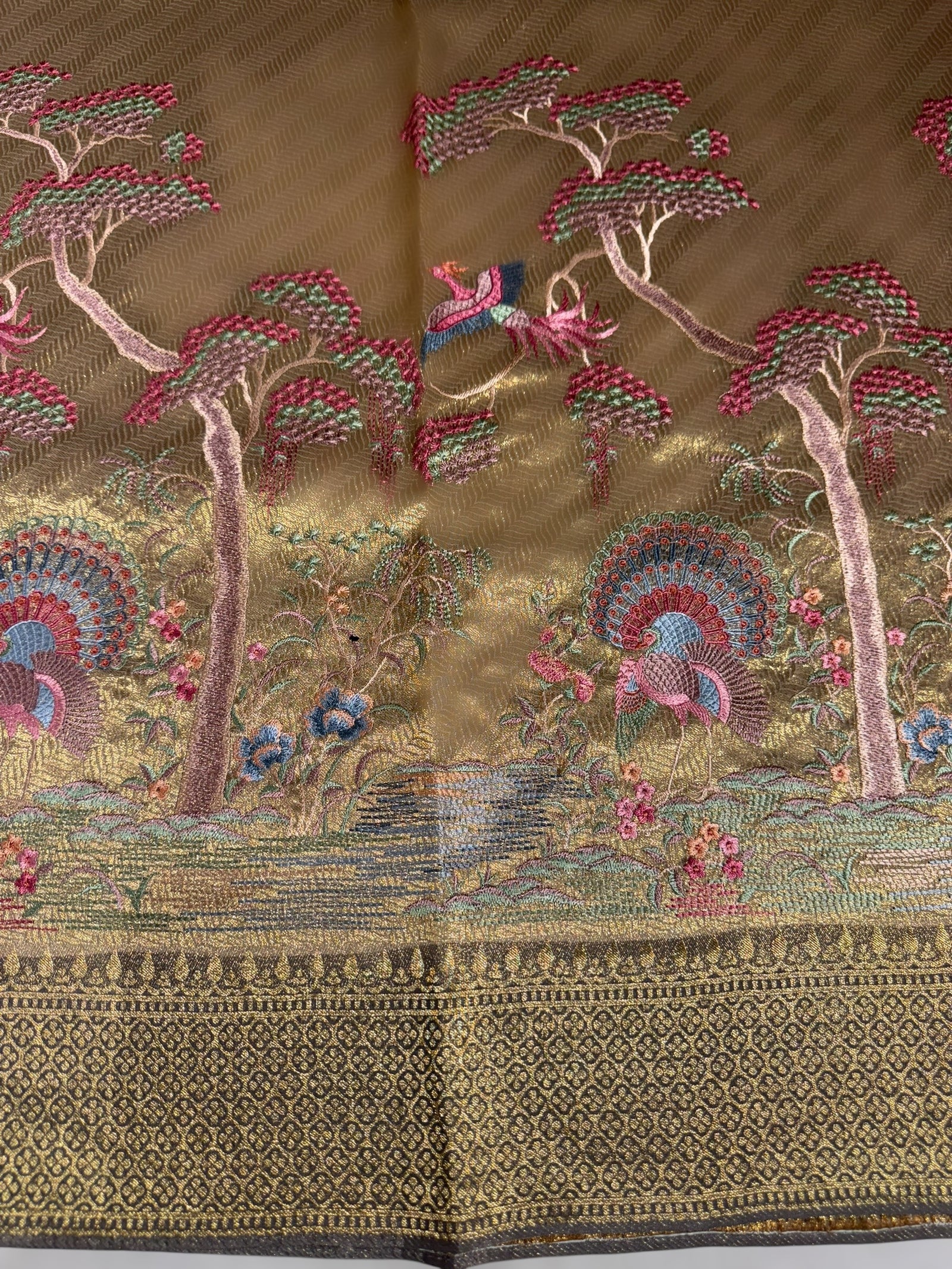 Antique Banarasi Tonchoi Brocade Saree with Parsi Gara style embroidery