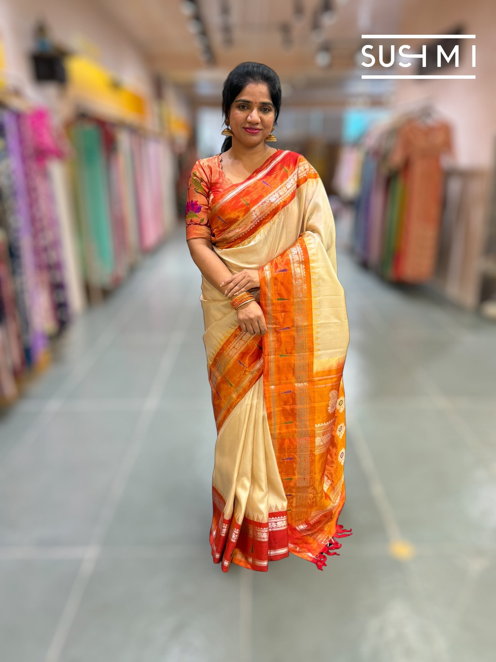 Beige Gadwal Silk Saree with Paithani border : S62F180