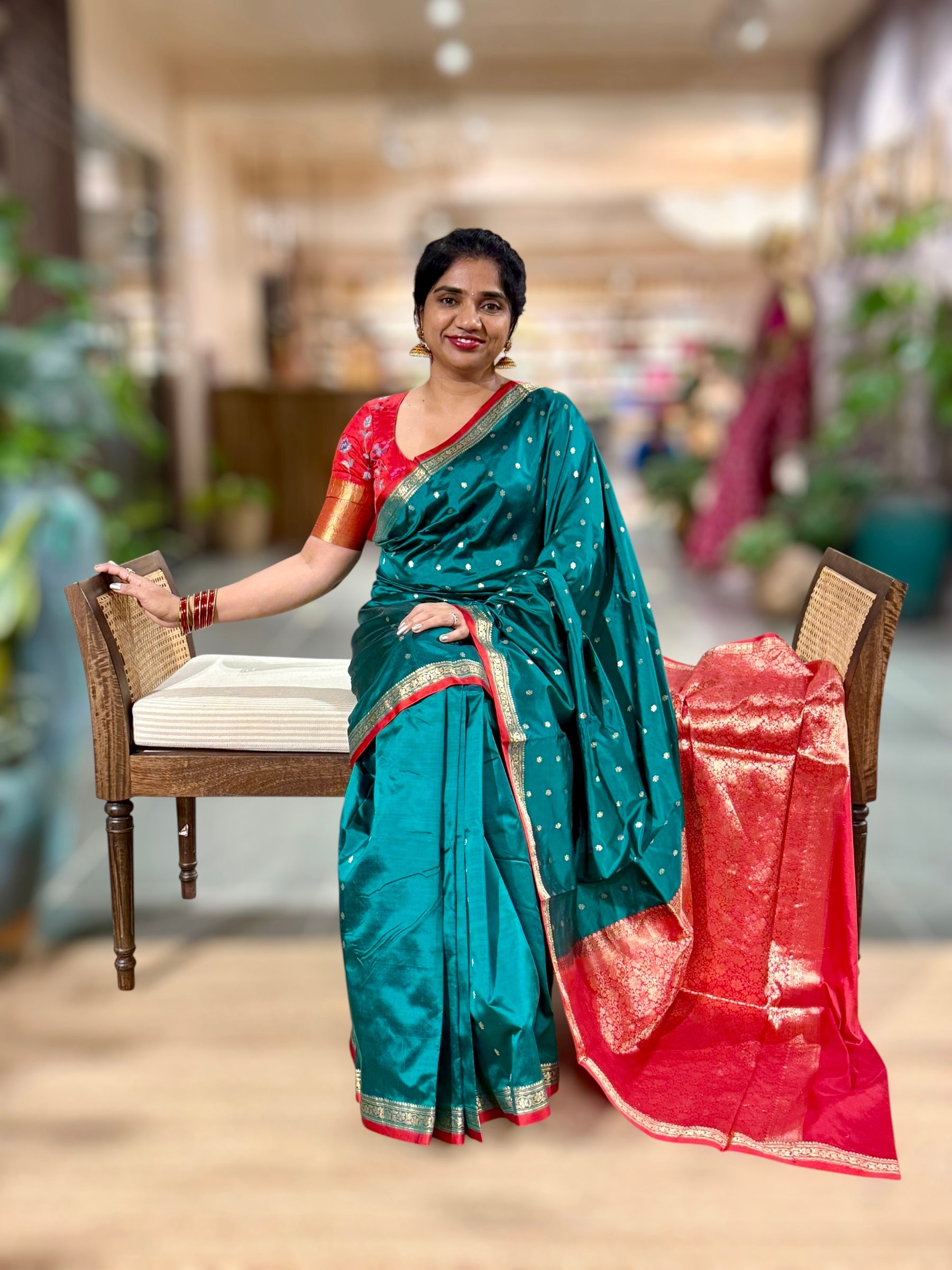 Banarasi Katan Silk Saree With Petite Point Embroidered Silk Blouse