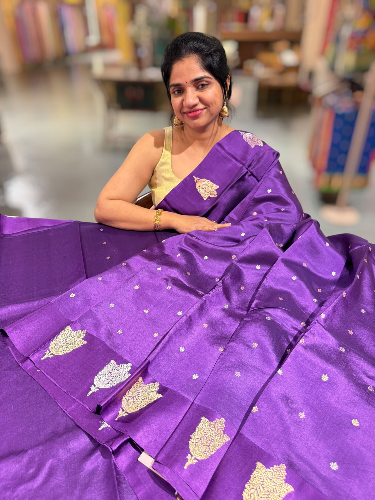 Brinjal Poona Silk Saree with kaduwa woven Motifs on Mashru Borders