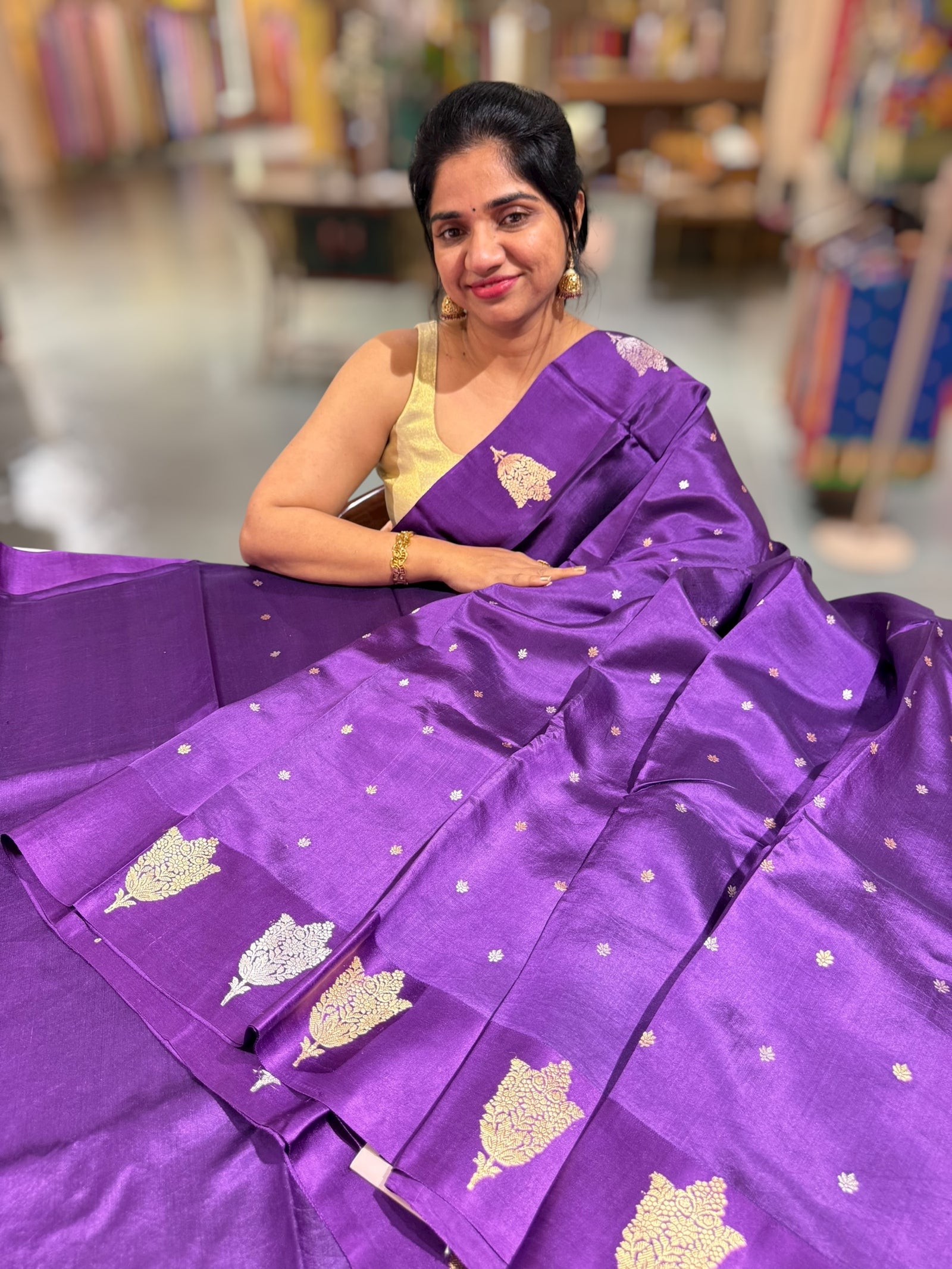 Brinjal Poona Silk Saree with kaduwa woven Motifs on Mashru Borders