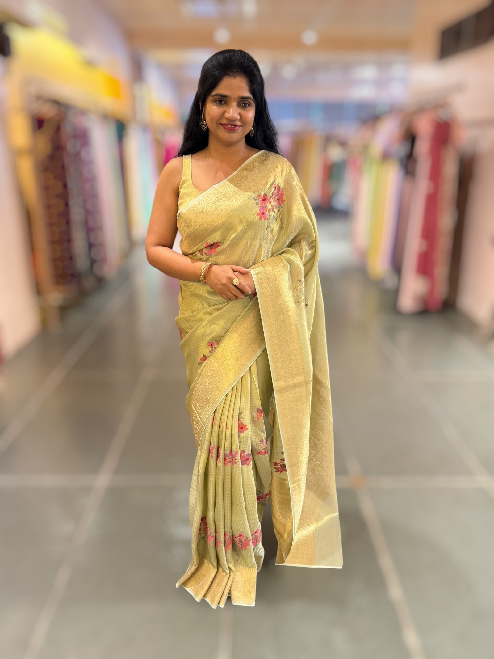 Mint Fancy Banarasi tissue tonchoi weaving saree with embroidery