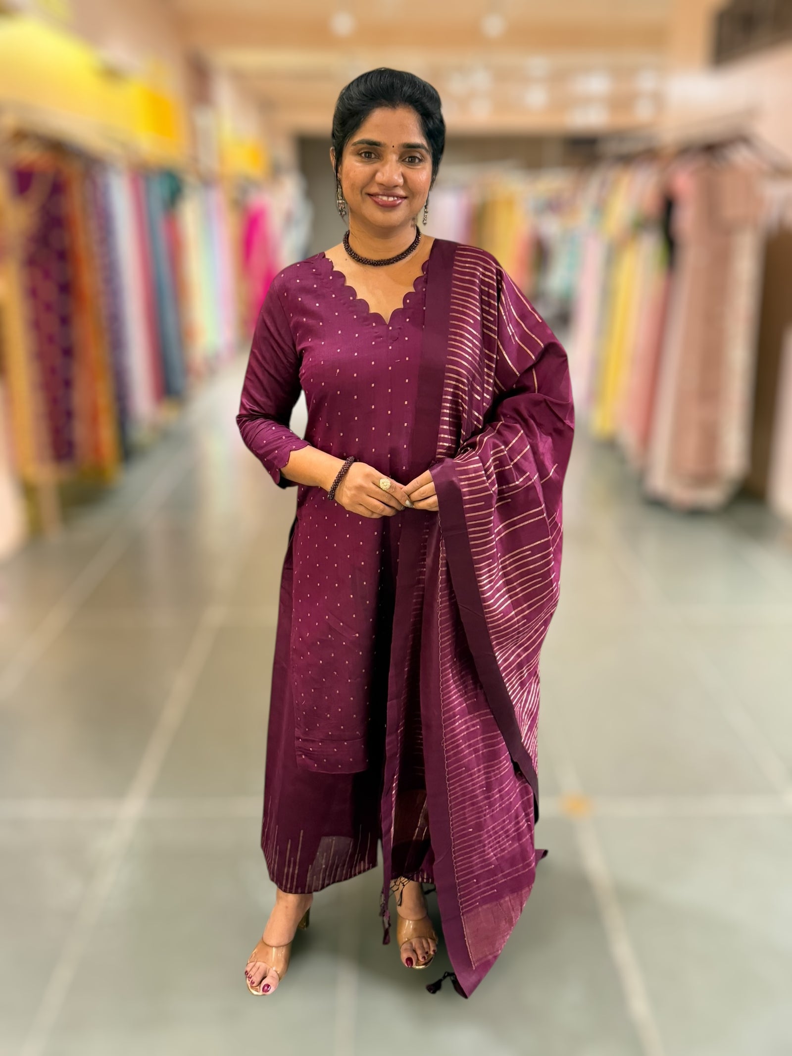 Wine Banarasi Handloom Chiniya Silk 3-pc Suit Set