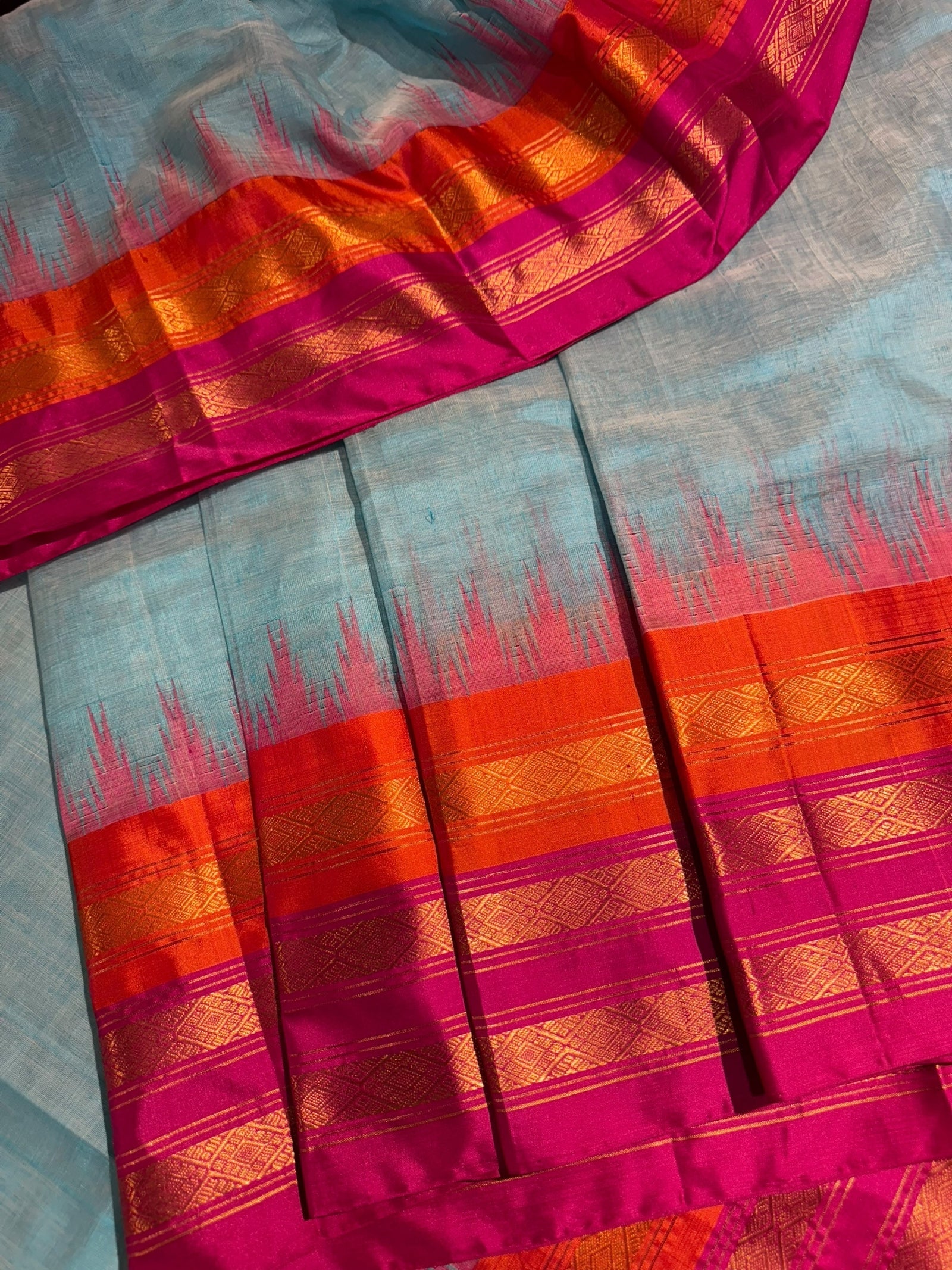 Pastel Blue Ponduru Khadi Tissue  Saree in 80’s Count with Kanchi Style borders