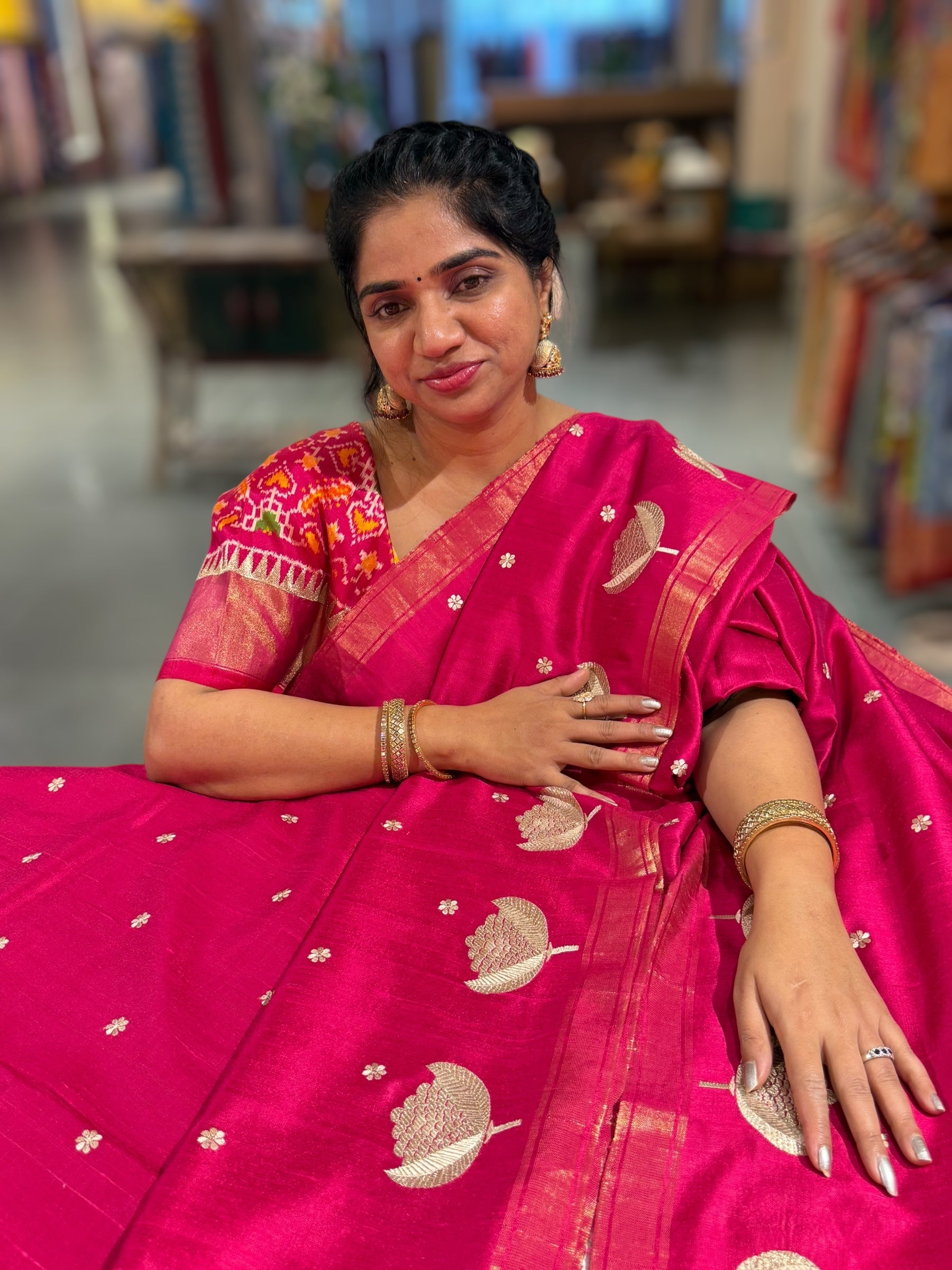 Dark Pink Pure Handloom Raw Silks Saree