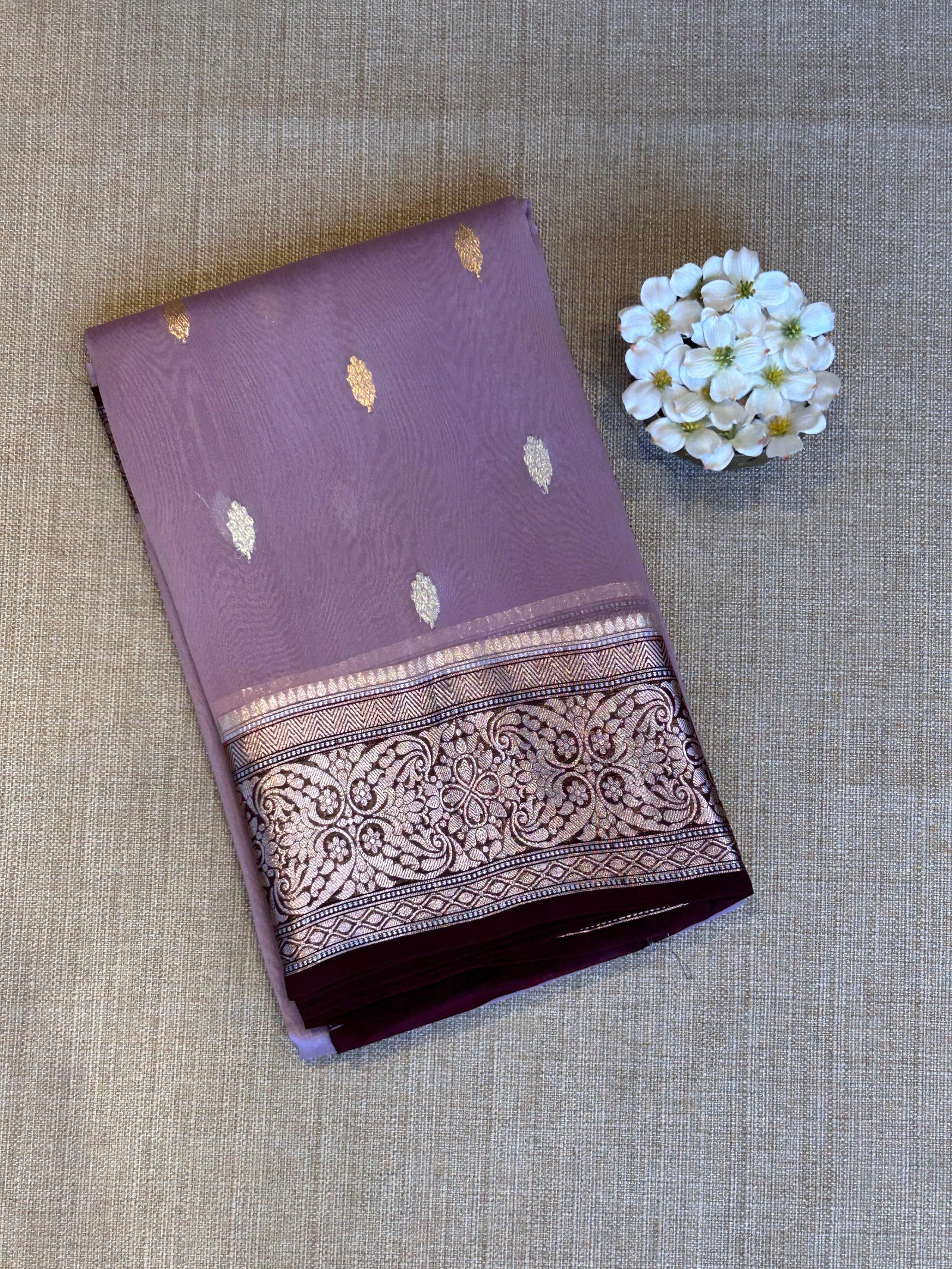 Mauve & Wine Combo Pure Handloom premium Kora Banarasi Saree