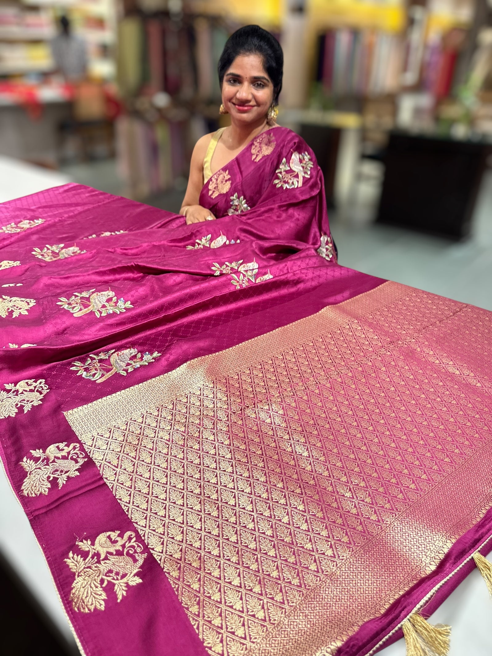 Wine Designer Mashru Saree