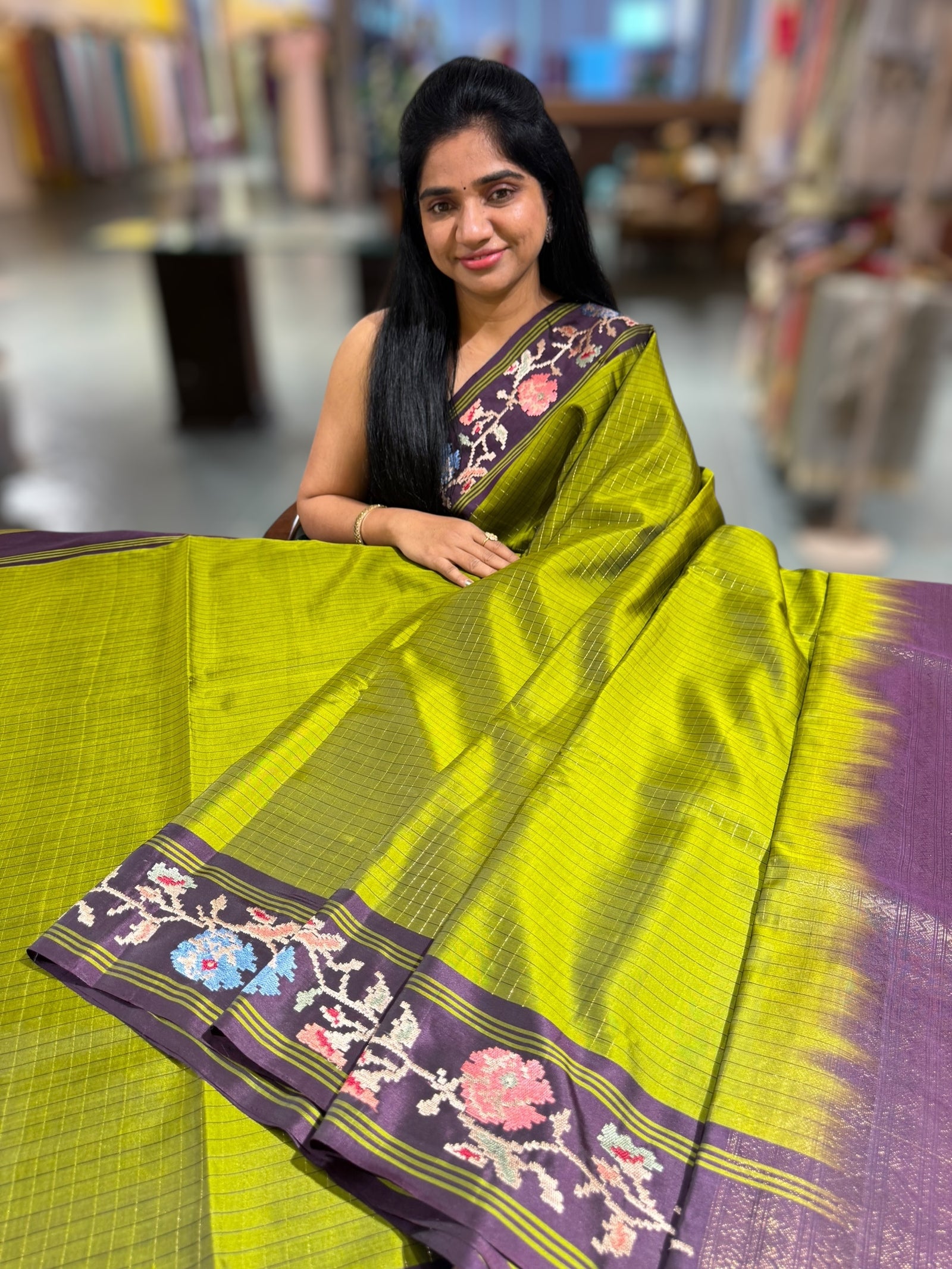 Leaf Green & Grape Wine Combo Vintage Kanchi soft silk saree with embroidery