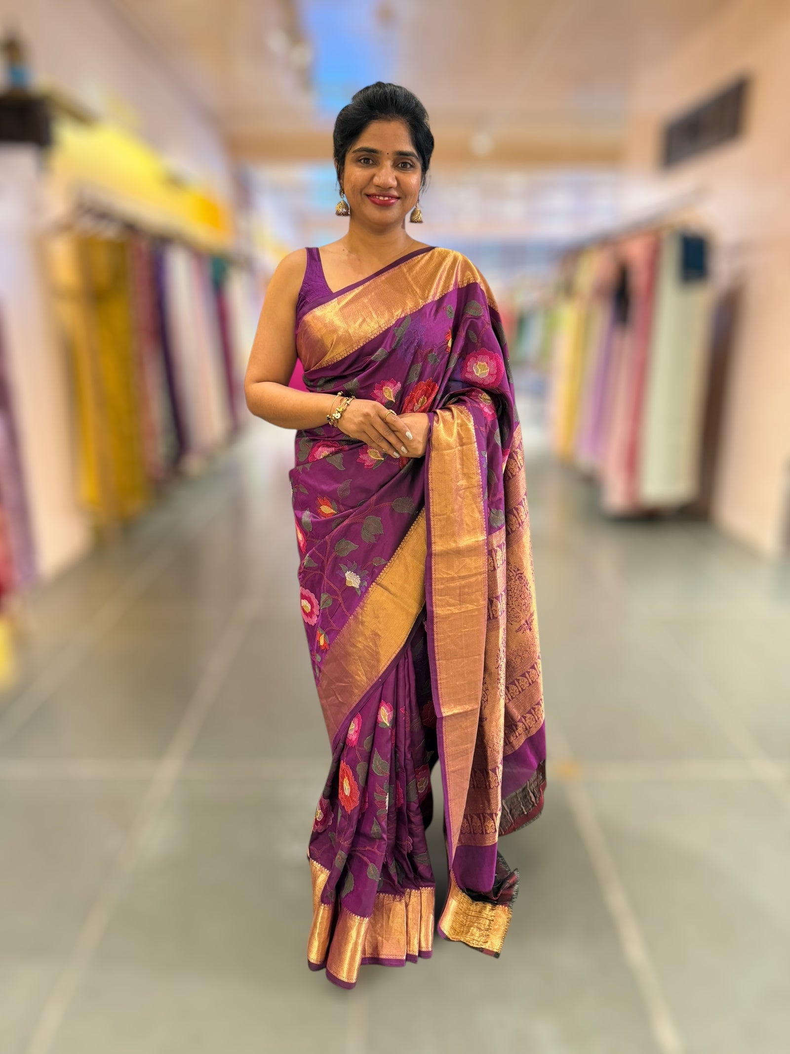 Purple Kanchi Soft Silk Saree with allover jamdani inspired embroidery