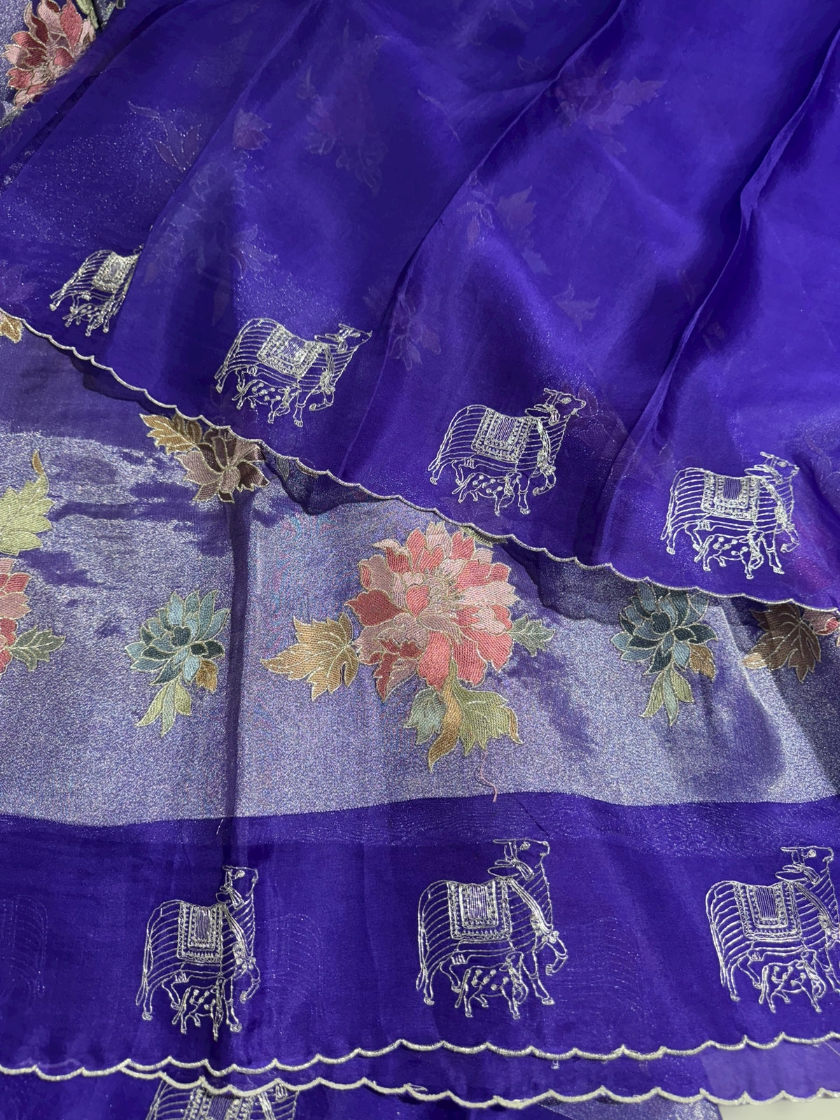Purple Premium Handloom Designer Tissue saree with exquisite embroidery