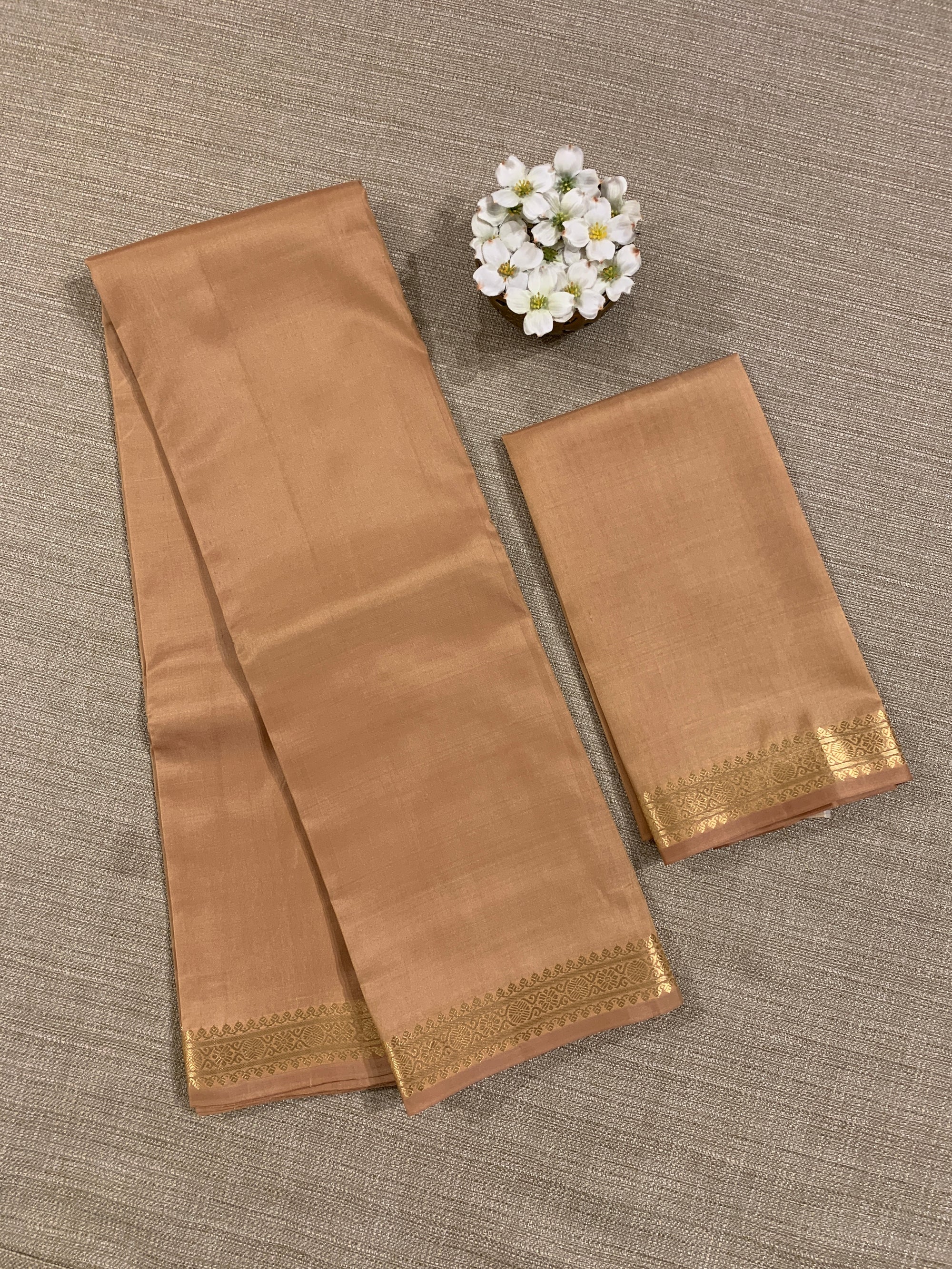 Beige Kanchi Vintage Saree with Petite Point Embroidered Blouse