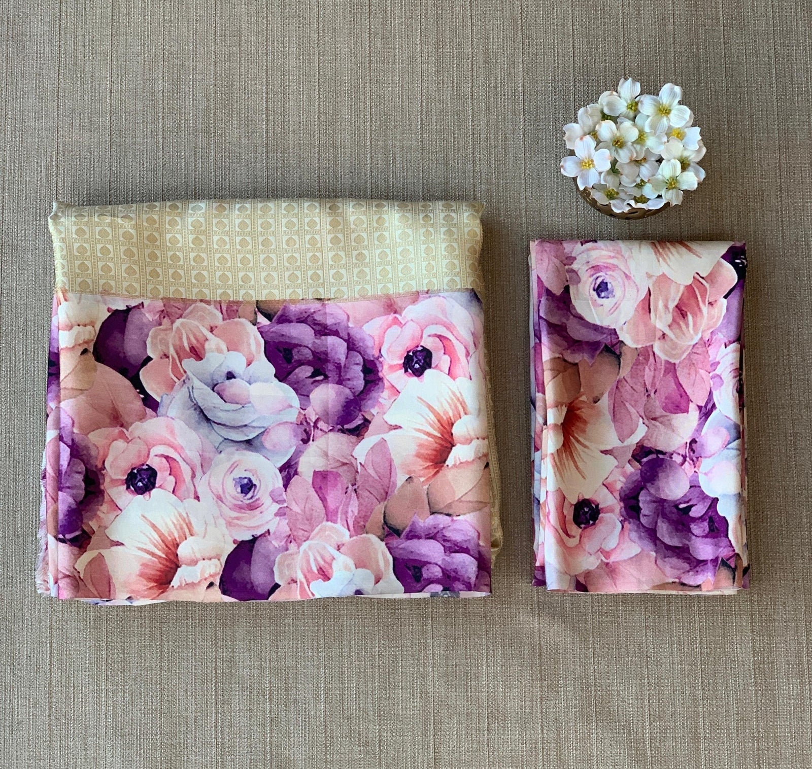 Ivory kanchi Brocade Saree with printed border