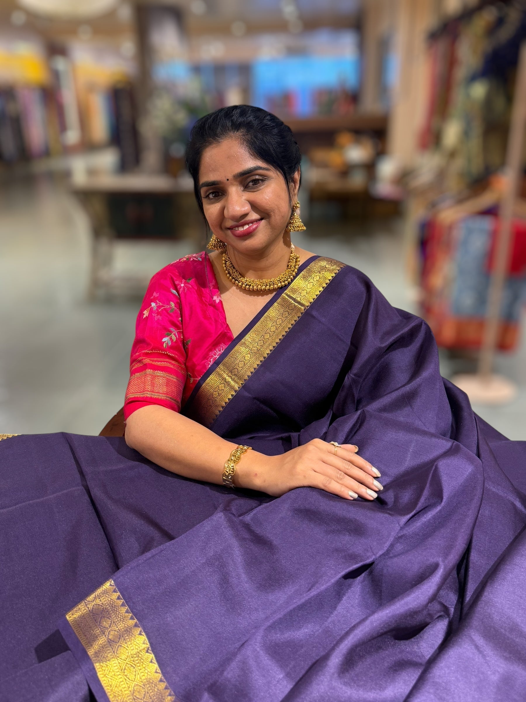 Violet Kanchi Vintage Saree with Petite Point Embroidered Blouse
