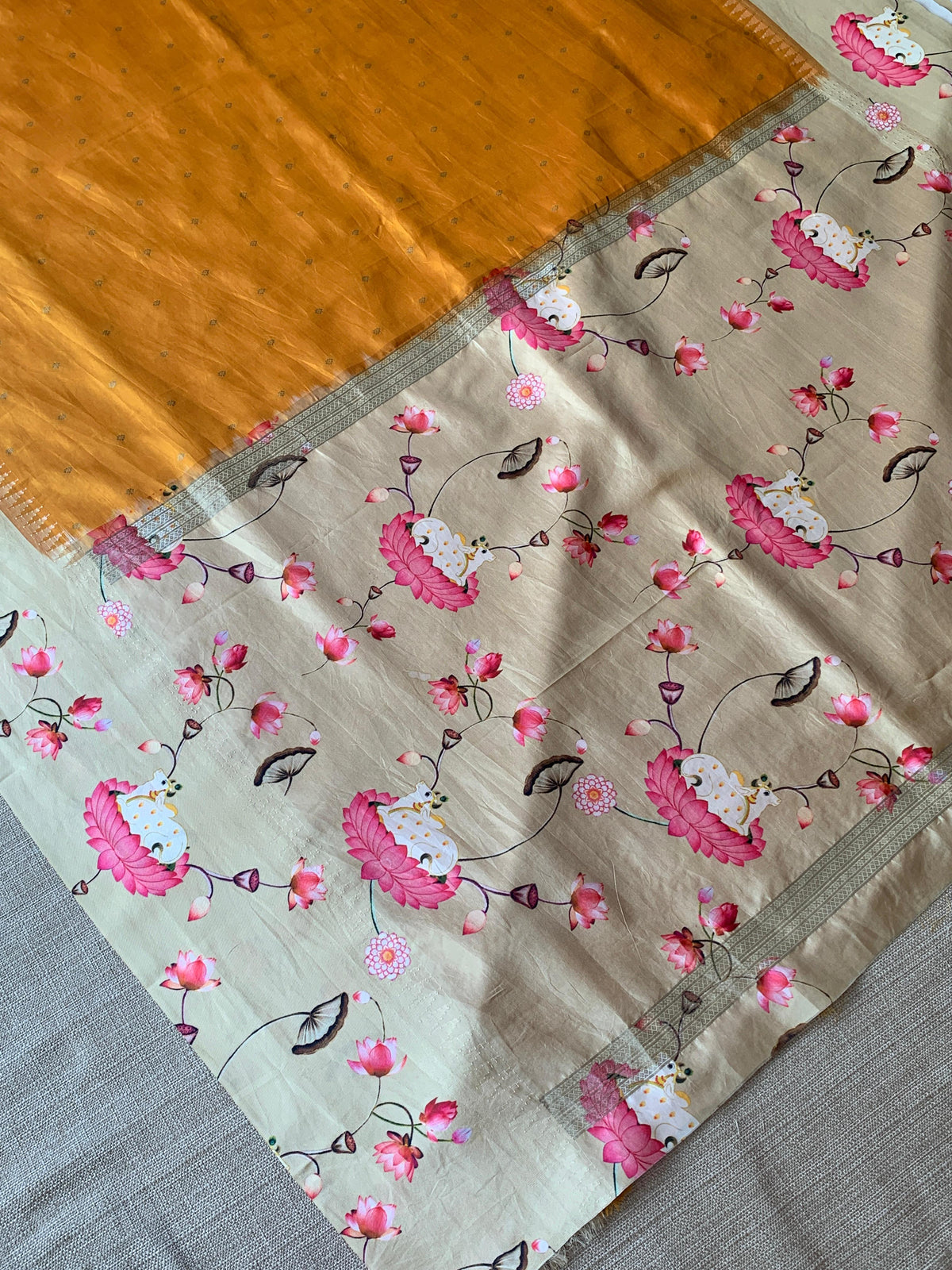 Kanchi designer soft silk saree with pichwai printed border