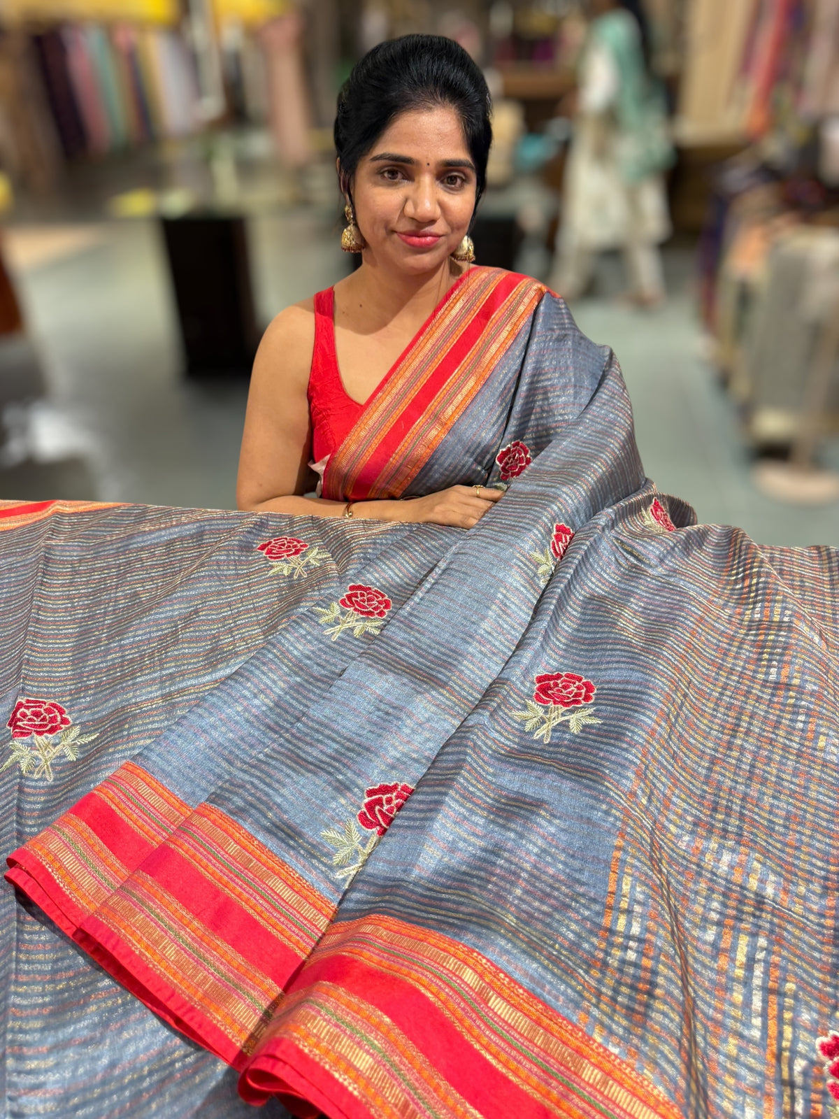 Tussar Tissue and Silk fusion Saree with embroidery