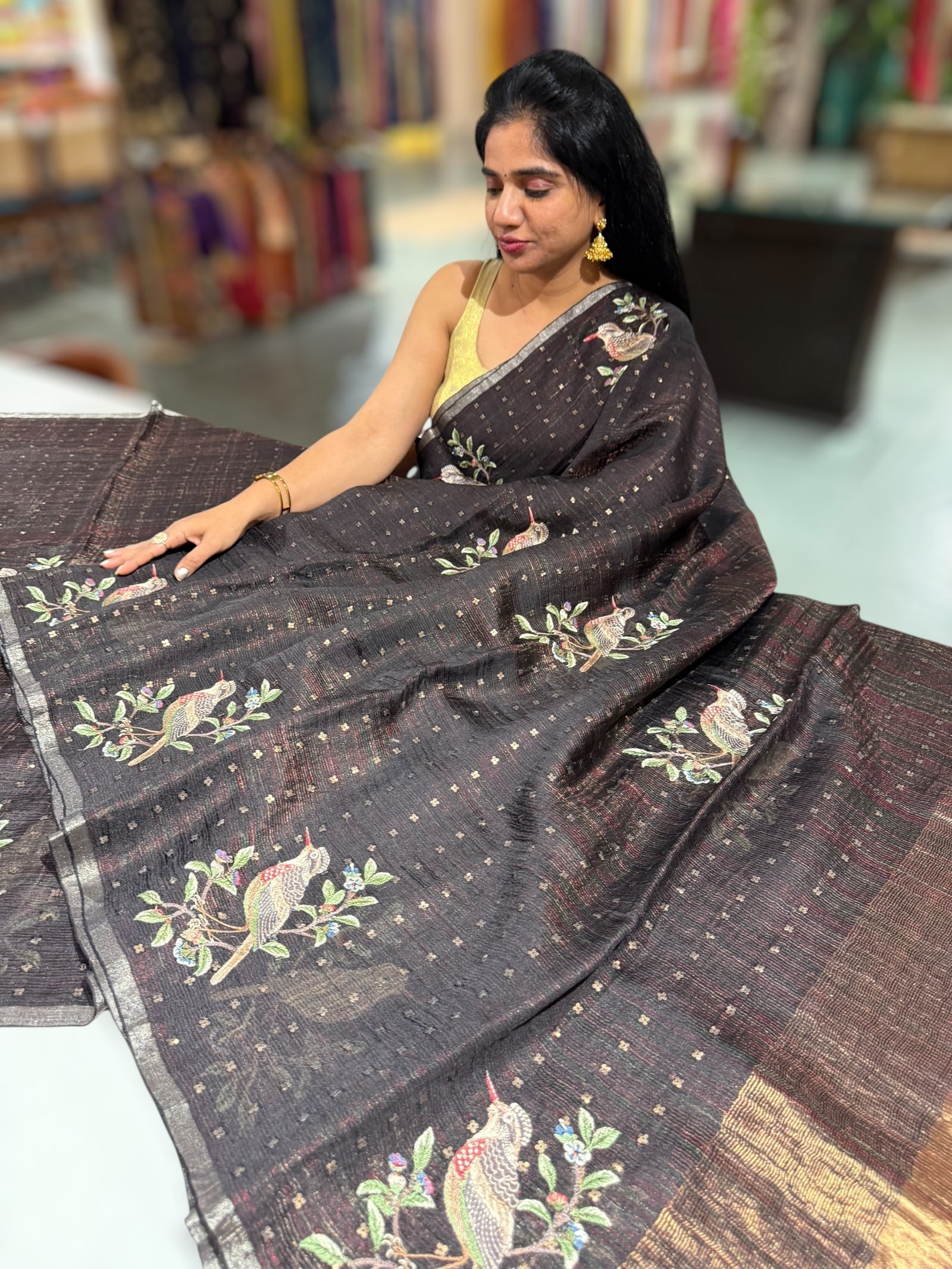 Black Tussar Kota Saree byloom Saree