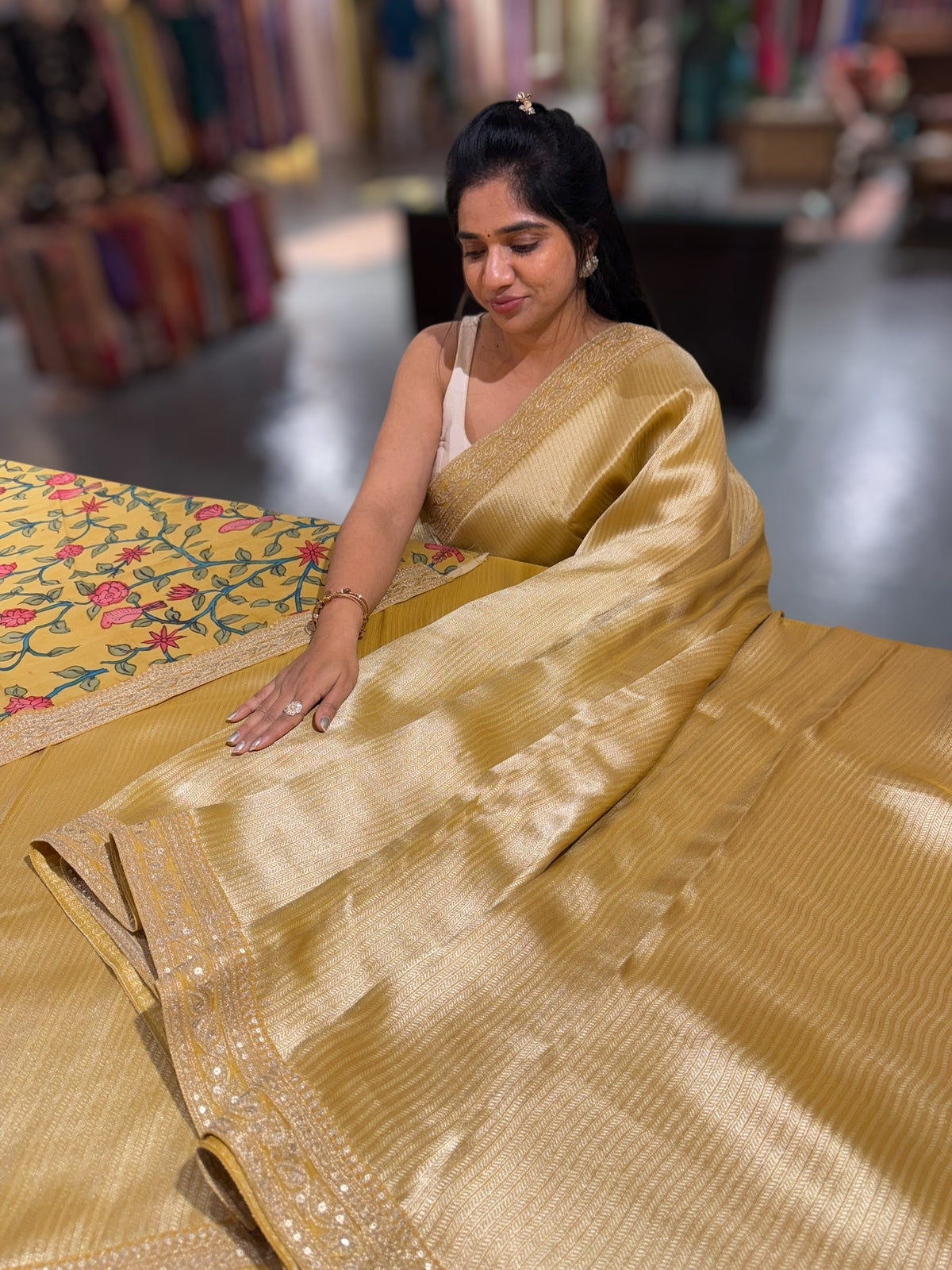 Lemon Yellow Banarasi brocade with sabyasachi borders and pen kalamkari Blouses