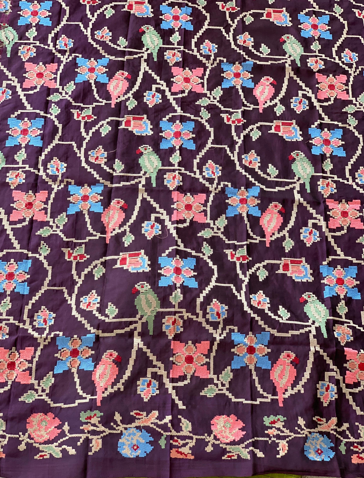 Leaf Green & Grape Wine Combo Vintage Kanchi soft silk saree with embroidery