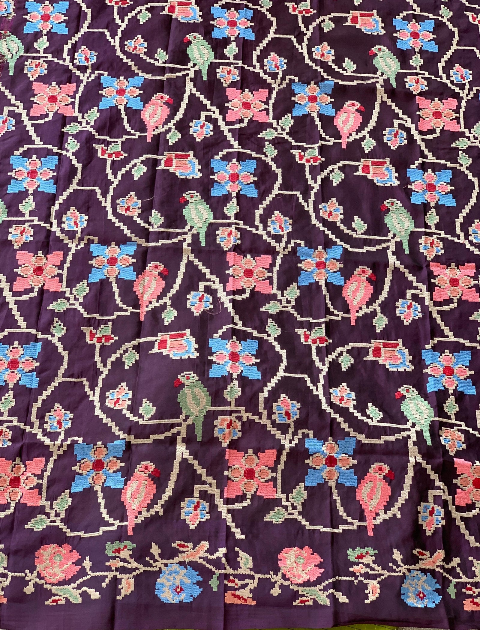 Leaf Green & Grape Wine Combo Vintage Kanchi soft silk saree with embroidery