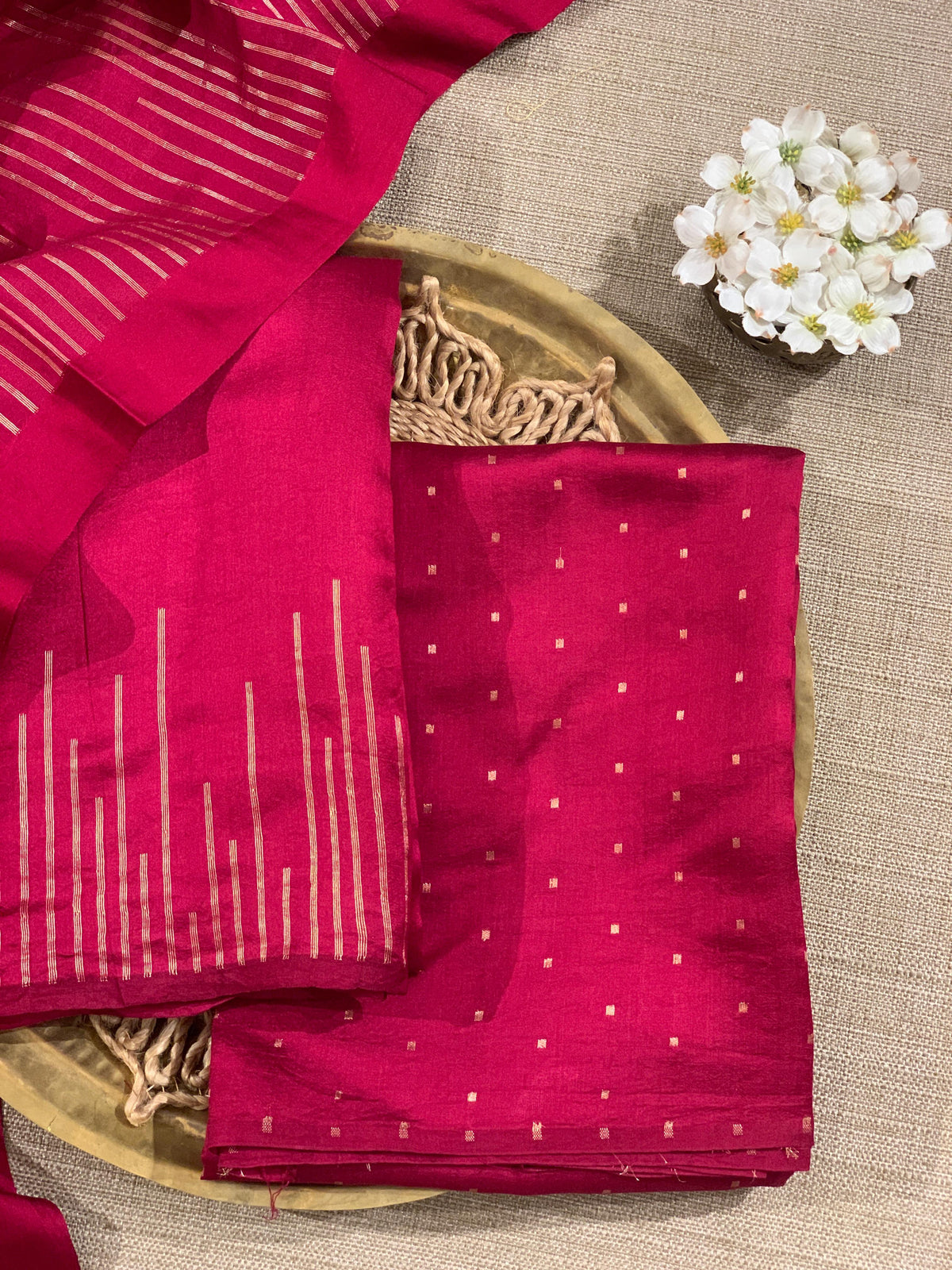 Ruby Pink Banarasi Handloom Chiniya Silk 3-pc Suit Set