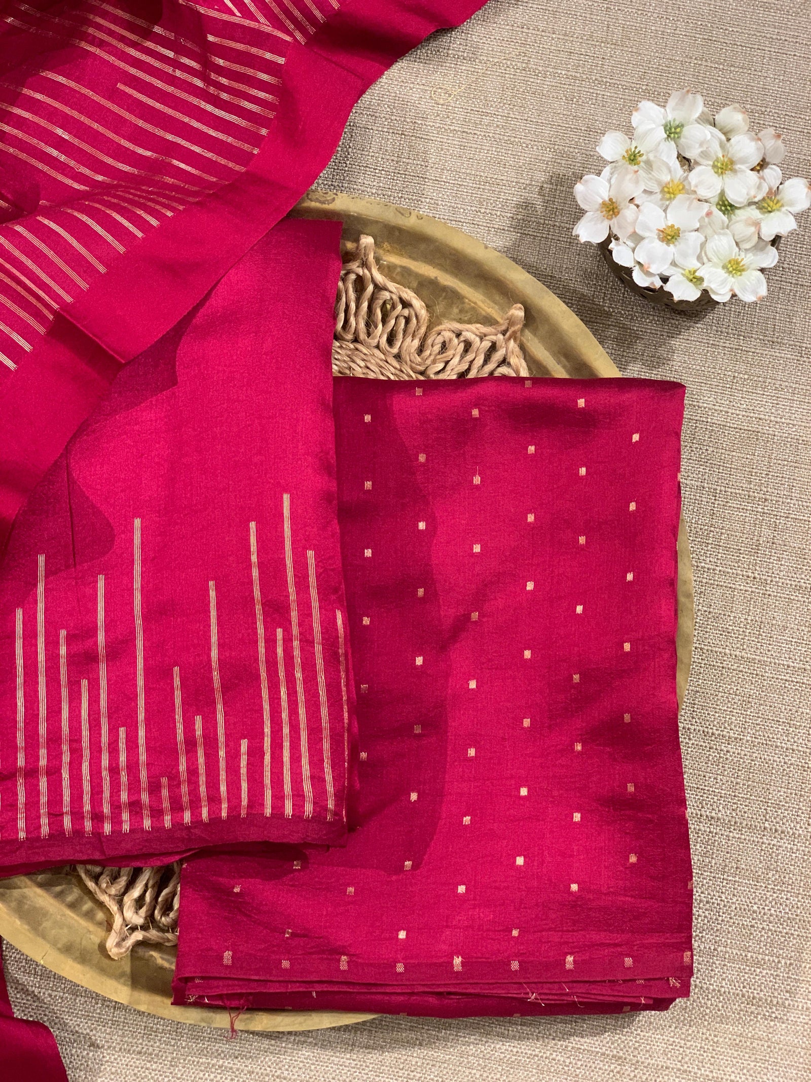 Ruby Pink Banarasi Handloom Chiniya Silk 3-pc Suit Set