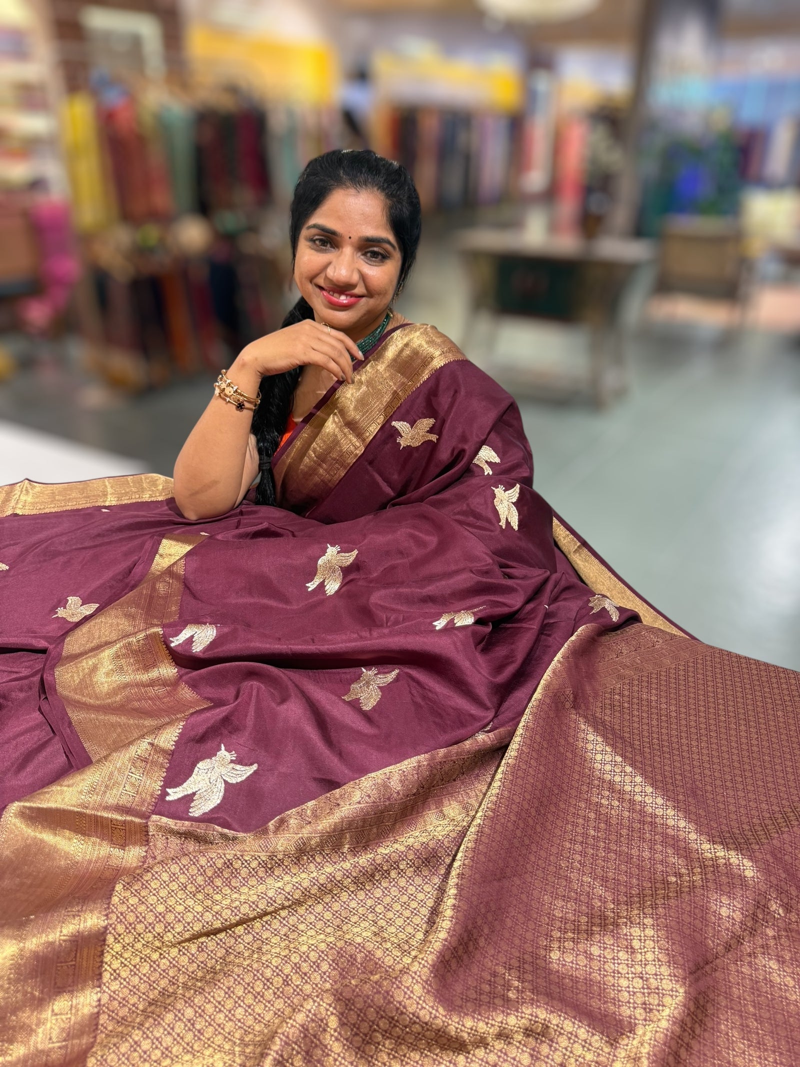 Winish Brown Kanchi Soft Drape Saree. SKU: KBIRD06