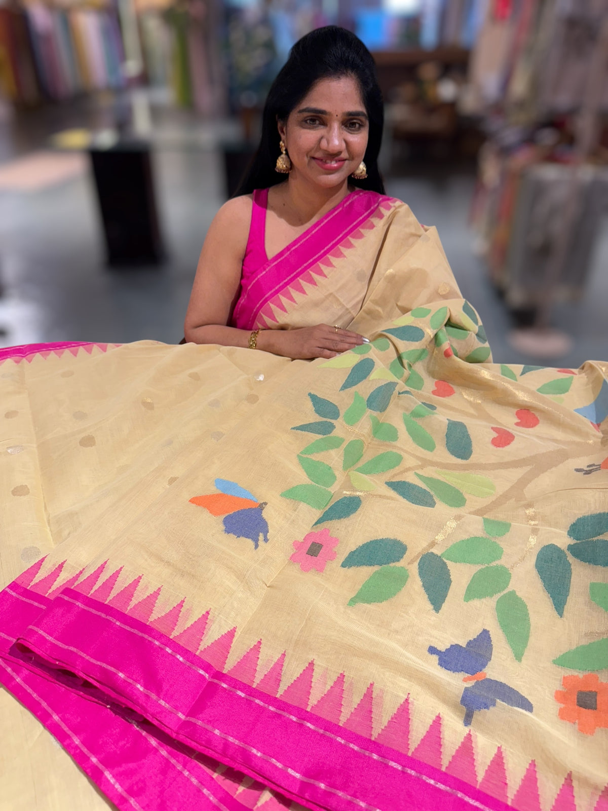 Besan Yellow Ponduru Khadi jamdani Saree