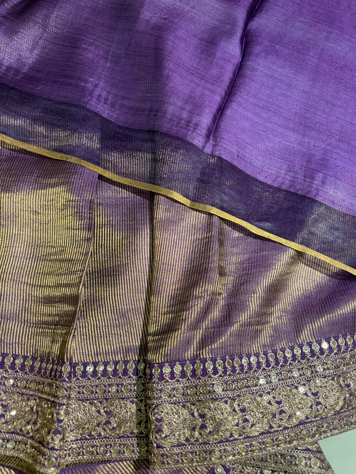 Purple kora Muslin Tissue fusion saree