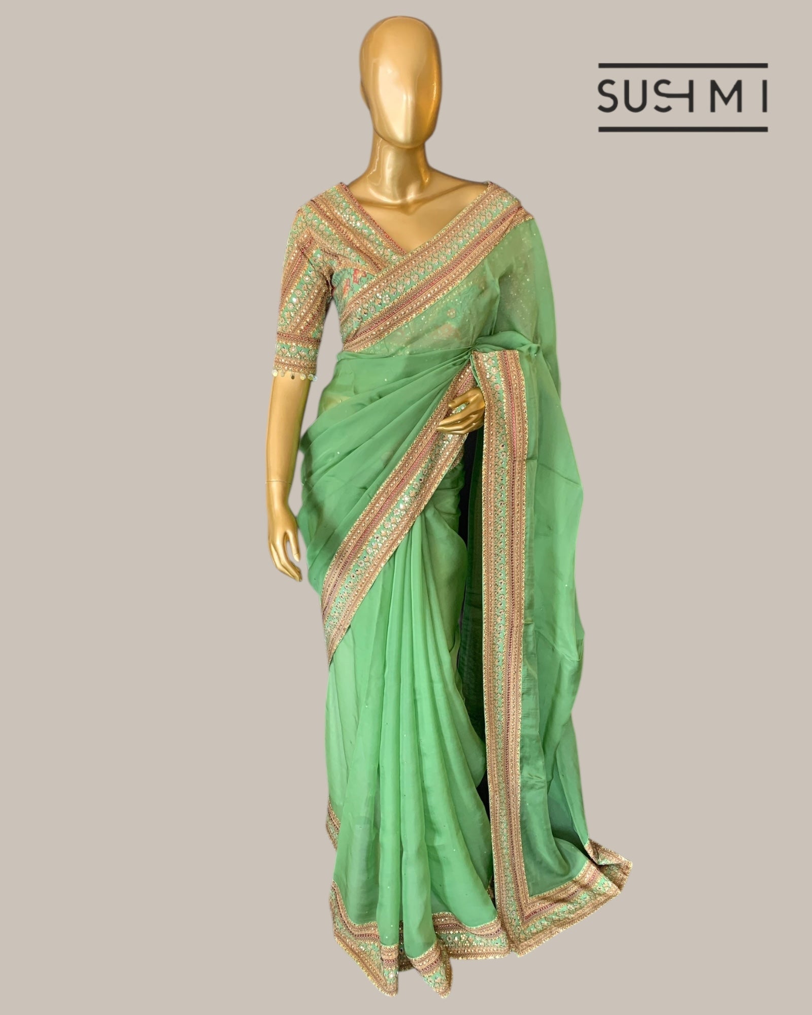 Mint Designer Organza saree