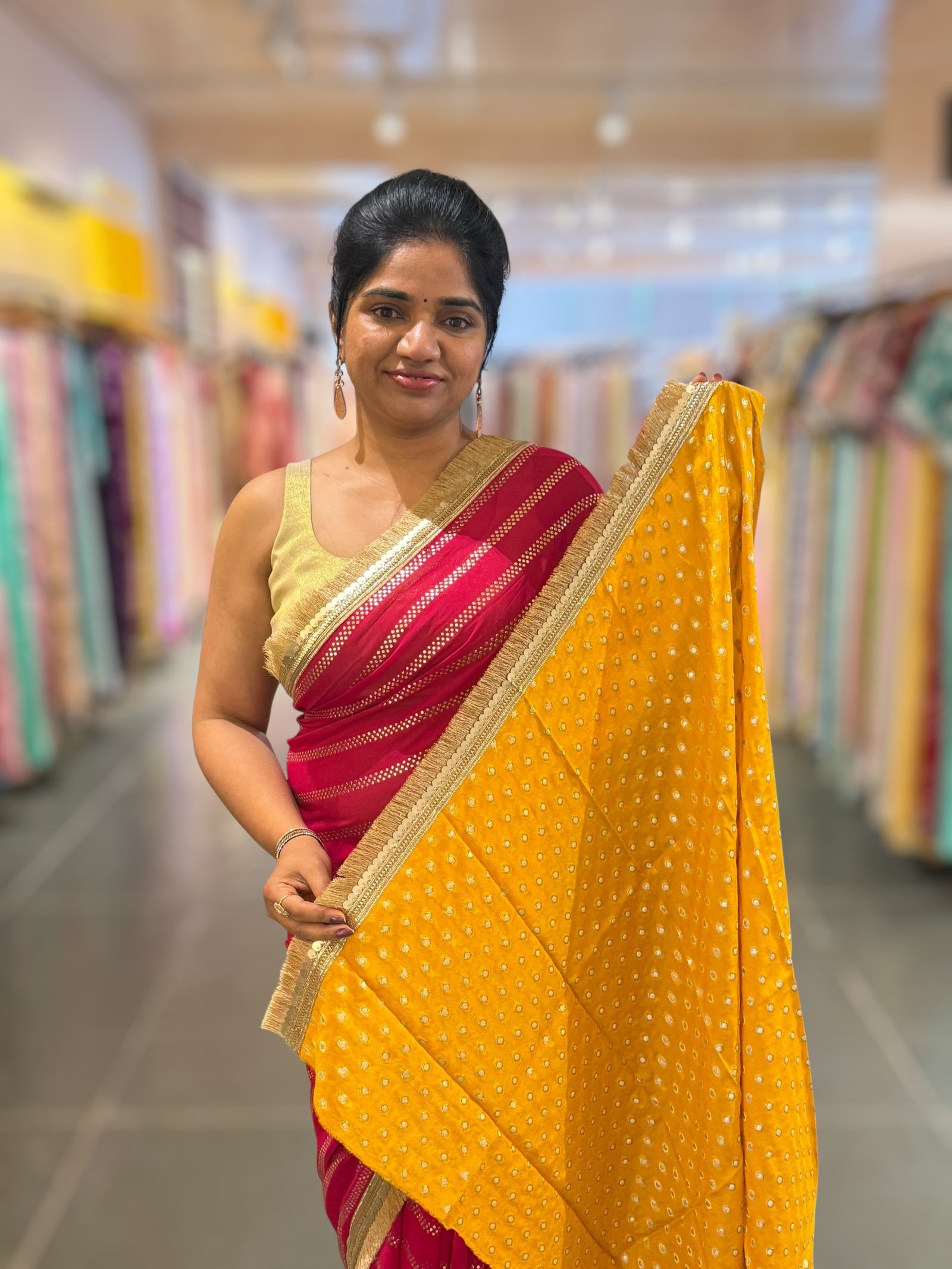 Dark Pink Georgette Saree with badla sequnce stripes: S62F073