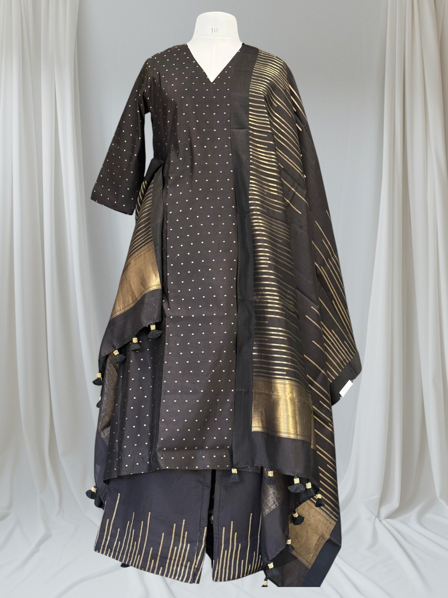 Black Banarasi Handloom Chiniya Silk 3-pc Suit Set