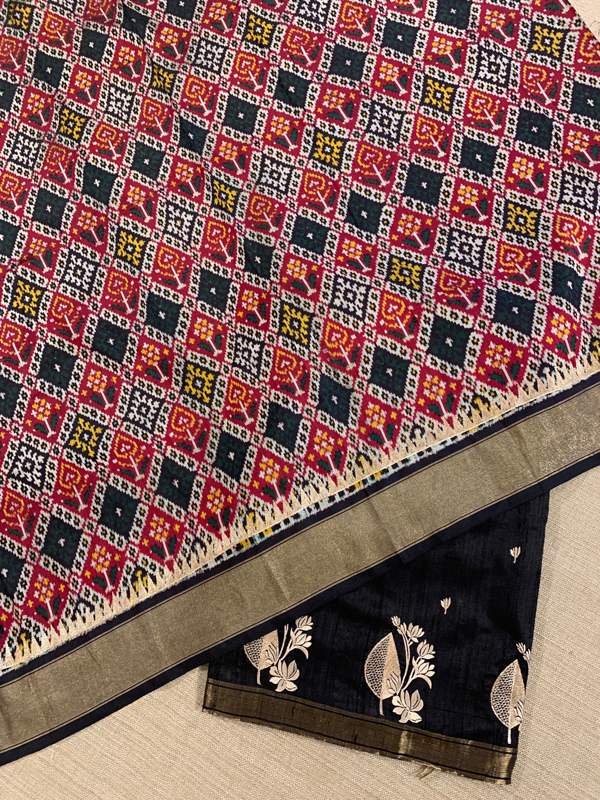 Black Pure Handloom Raw Silk Saree