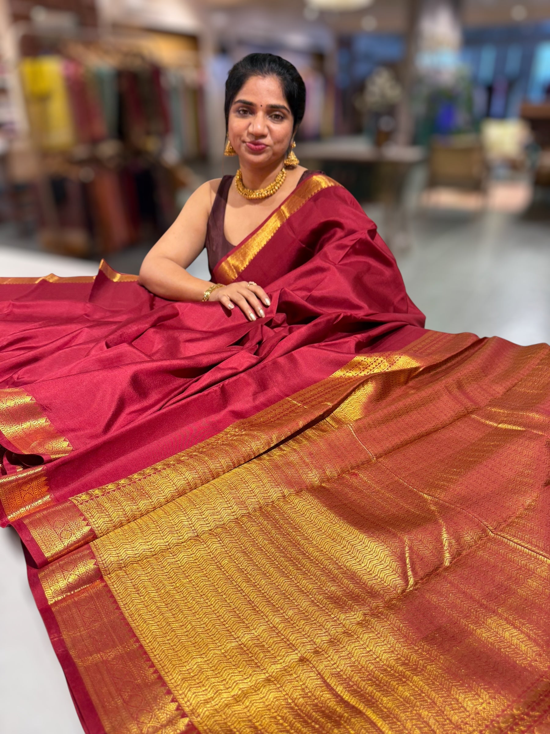 Meroon Kanchi Vintage Saree with Petite Point Embroidered Blouse
