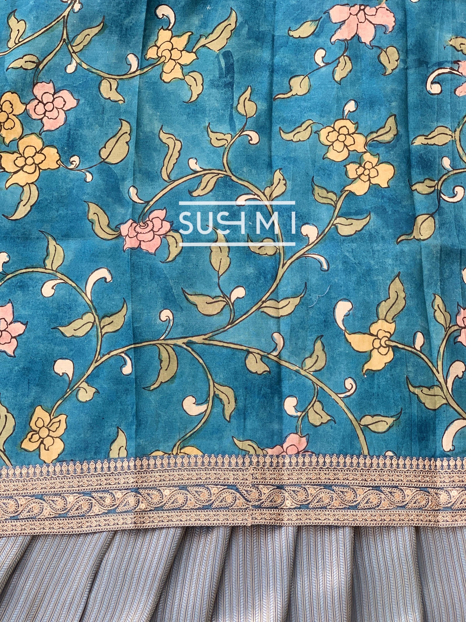 Dusty Blue  Banarasi tonchoi with pen kalamkari Blouse : D62F026