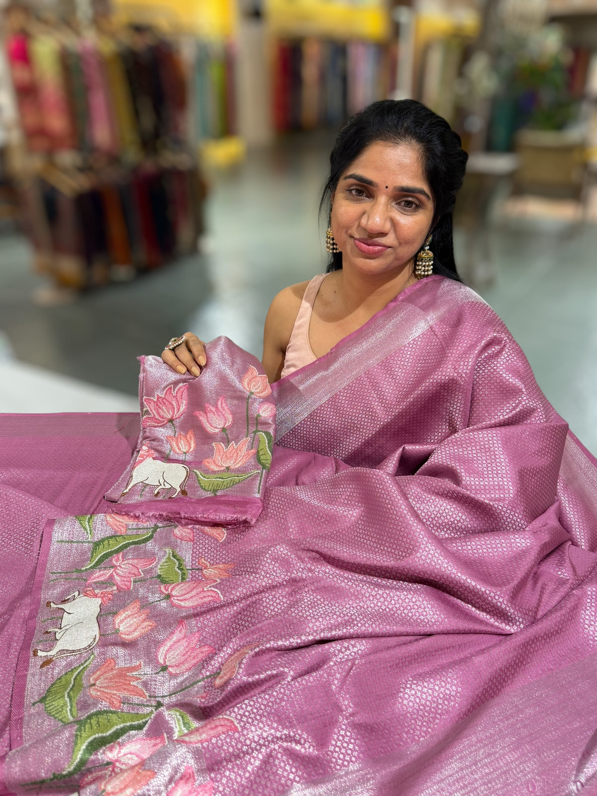 Mauve Banarasi Brocade Saree with Pichwai Embroidered Skirt Border.
