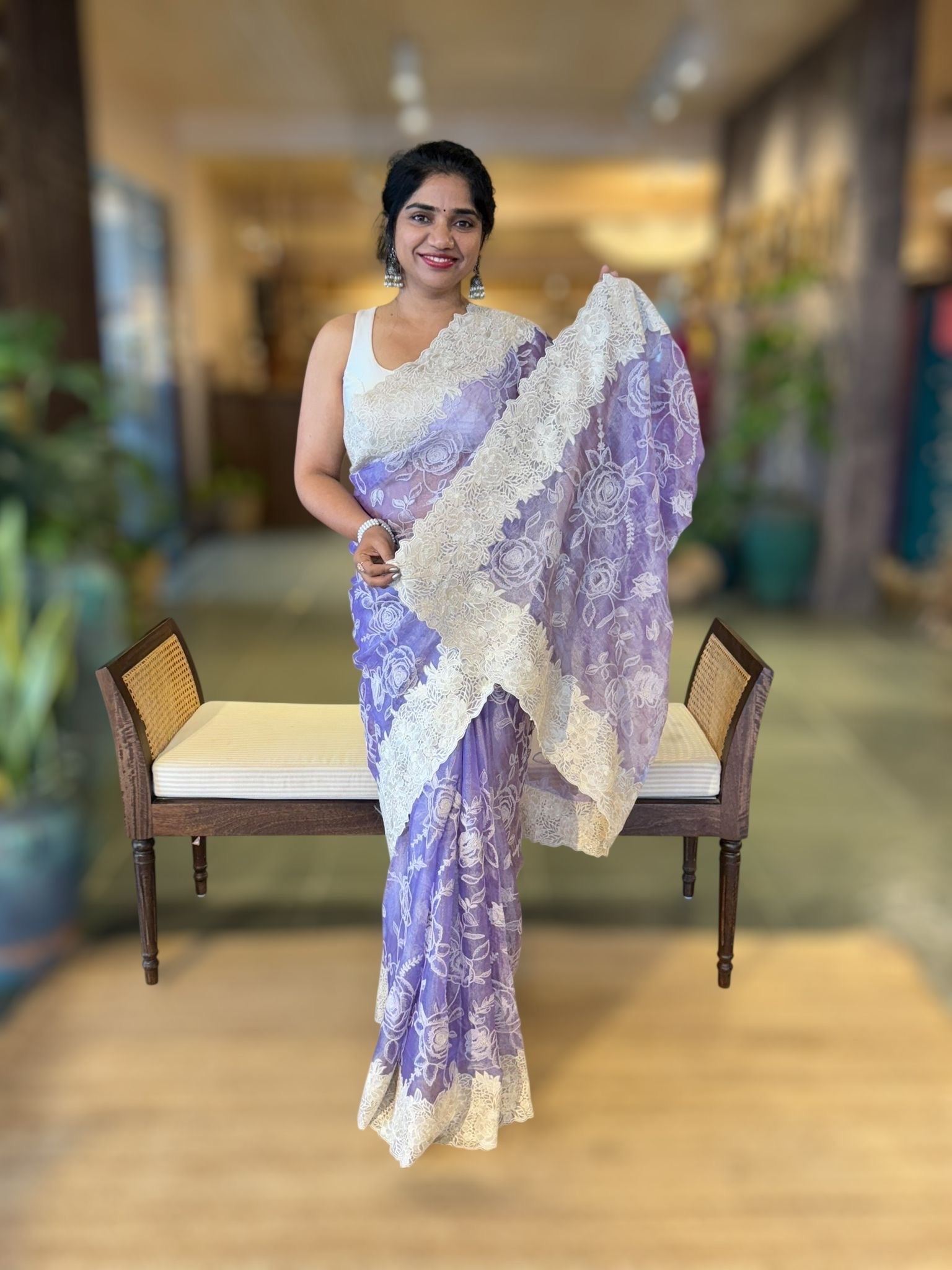 Lilac pure handloom tissue saree