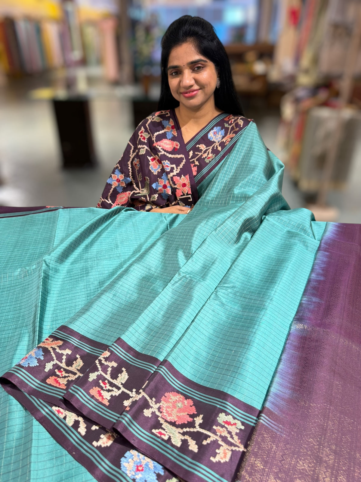 Teal & Grape Wine Combo Vintage Kanchi soft silk saree with embroidery