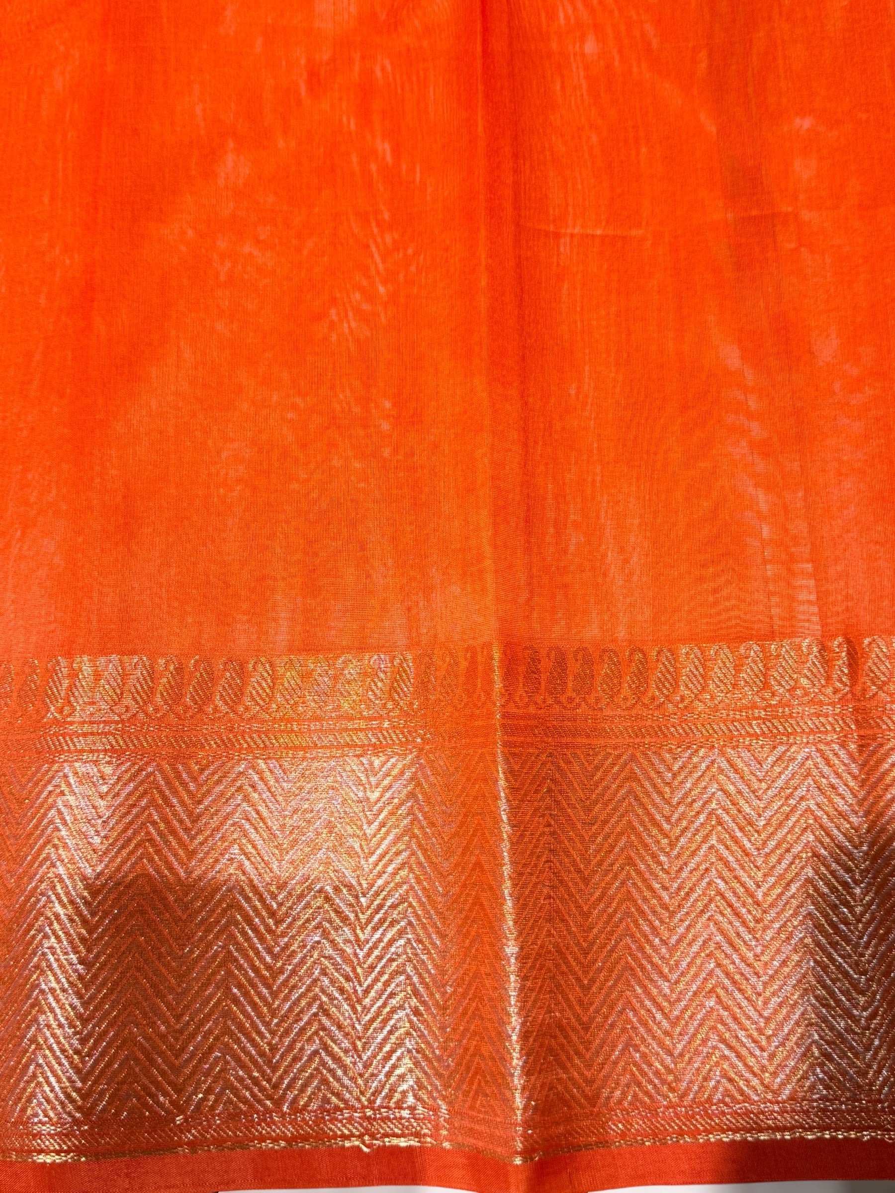 Orange Premium Kora Banarasi Saree with heavy weaving borders and Raw mango style motifs