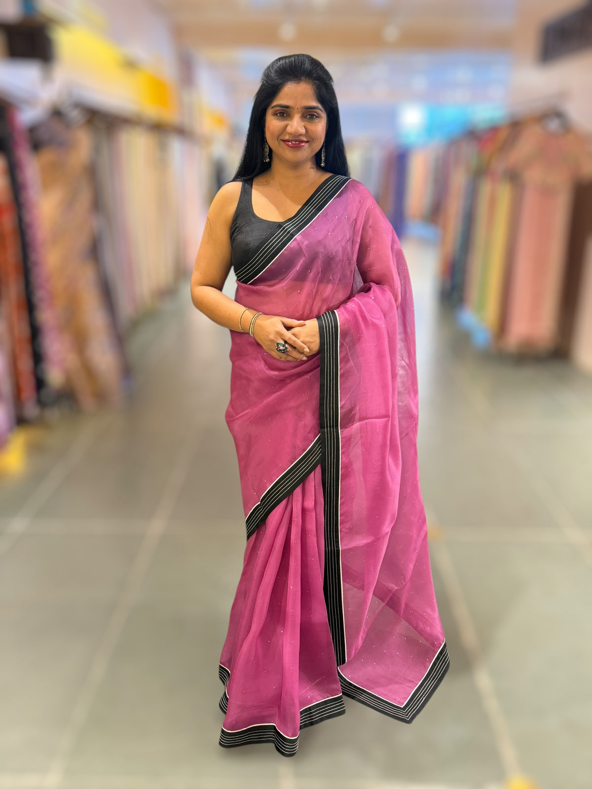 Plum Jamoon Organza Saree with embroidered blouse