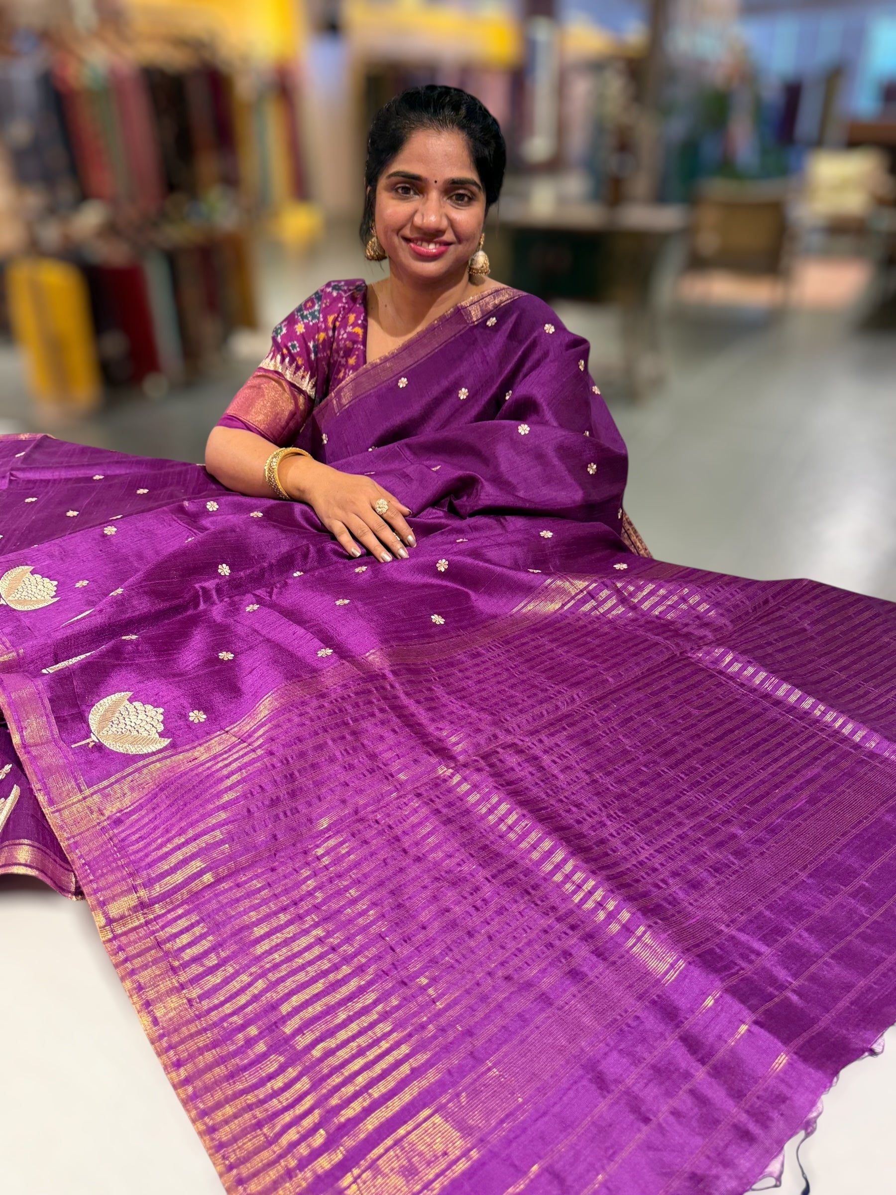 Purple Pure Handloom Raw Silk Saree