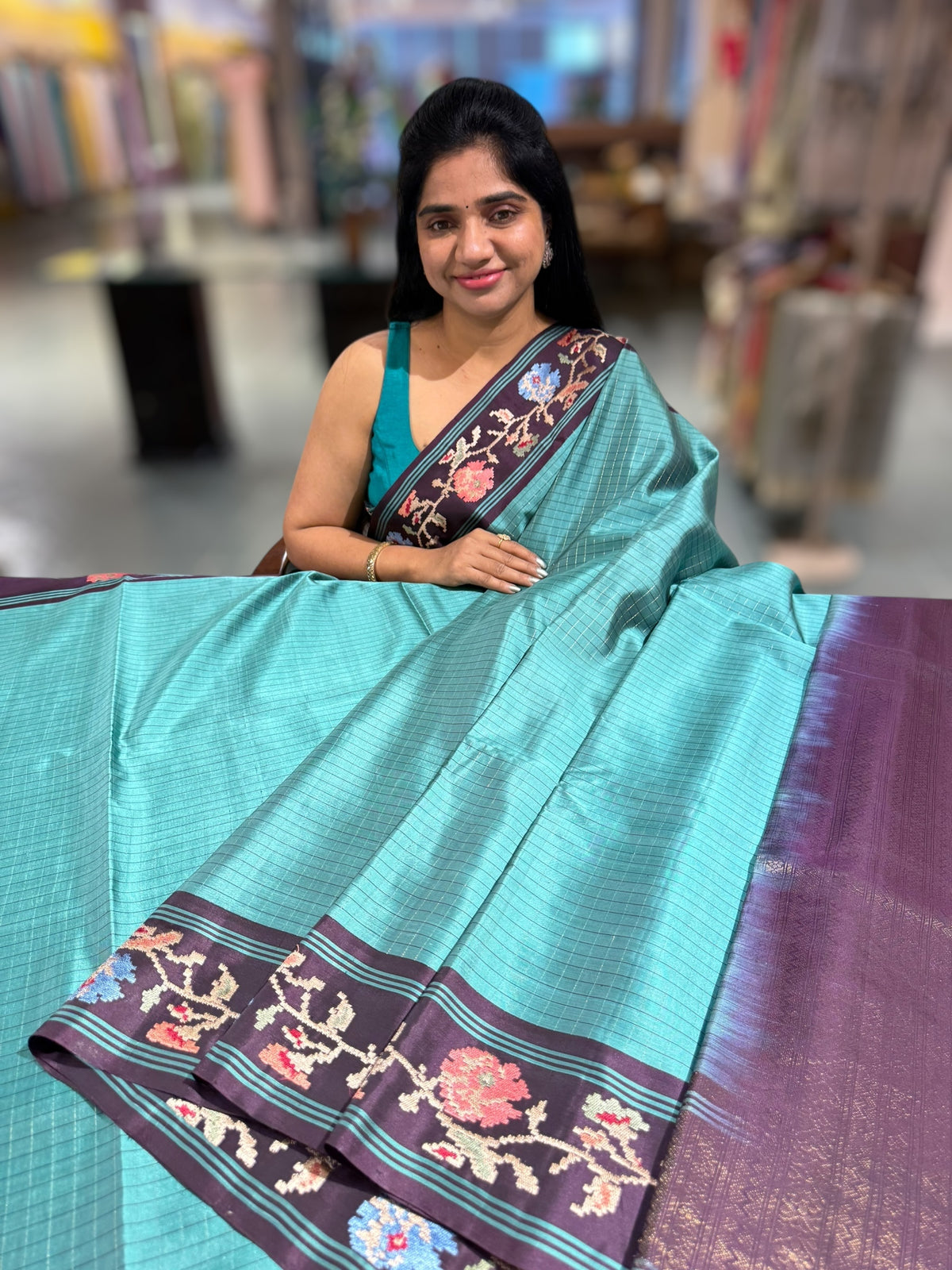 Teal & Grape Wine Combo Vintage Kanchi soft silk saree with embroidery