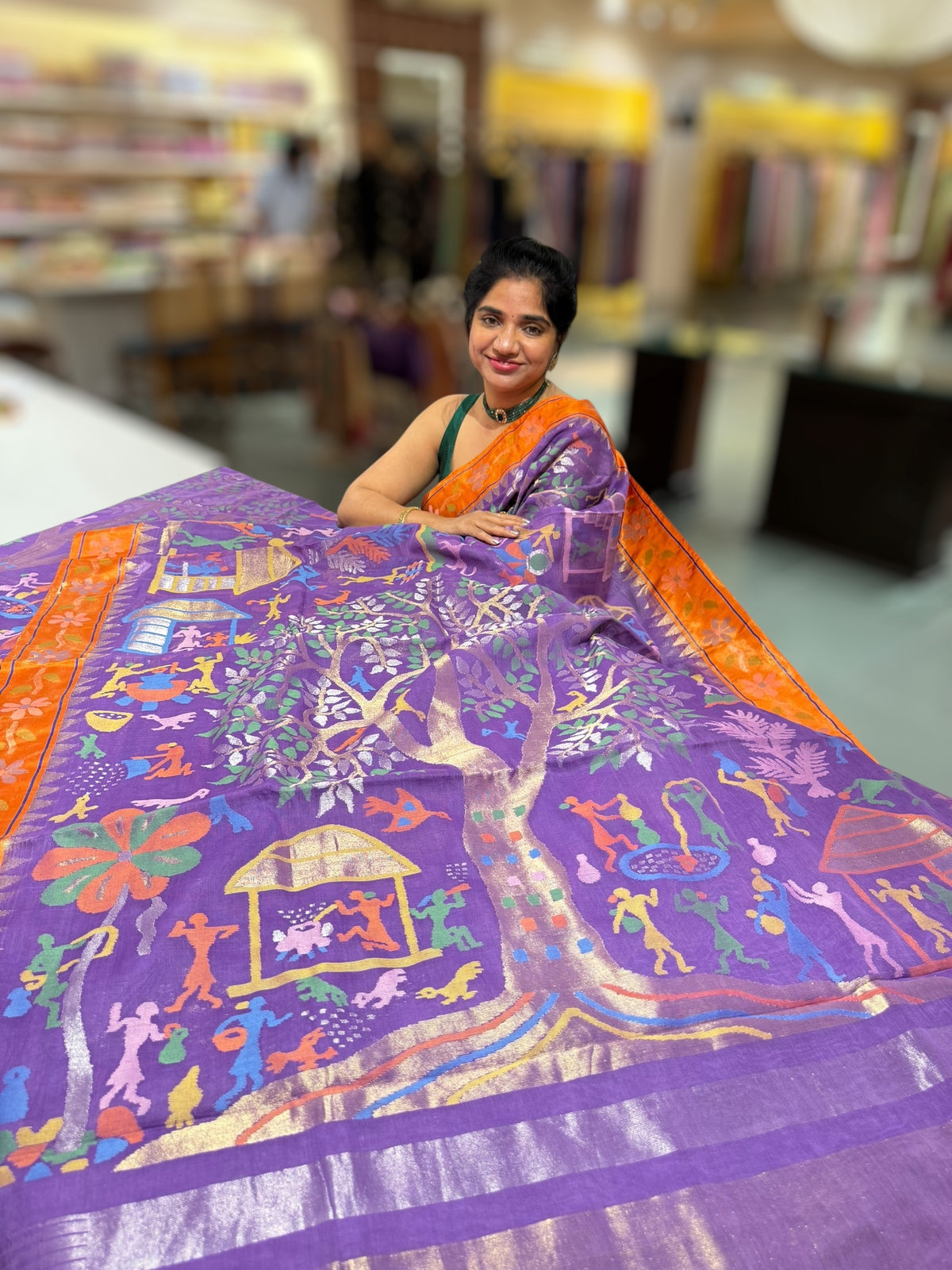 Light Purple Ponduru Khadi Jamdani Allover Weaving Saree with Tissue Pythani Borders