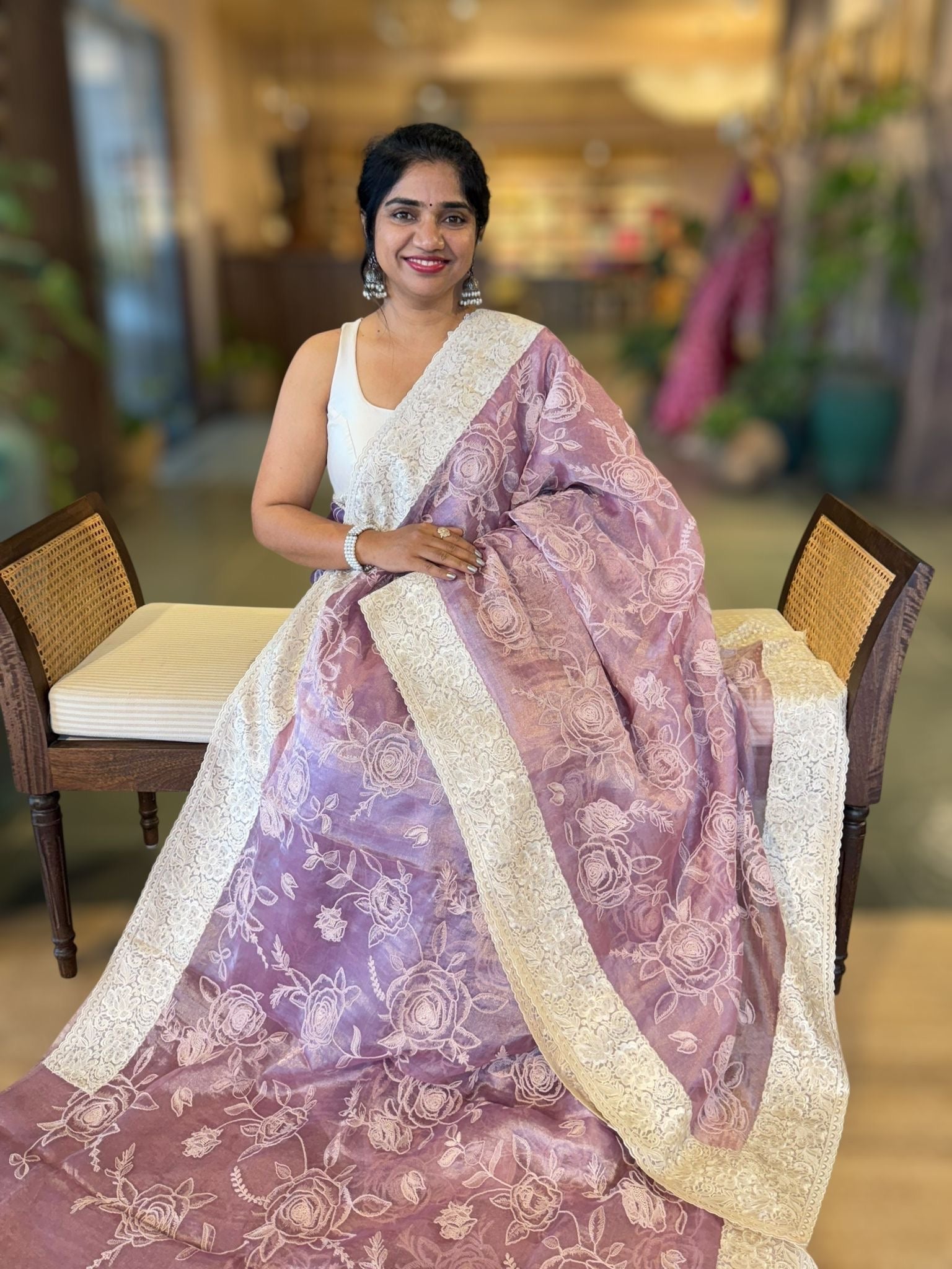 Lilac pink PURE HANDLOOM TISSUE SAREE