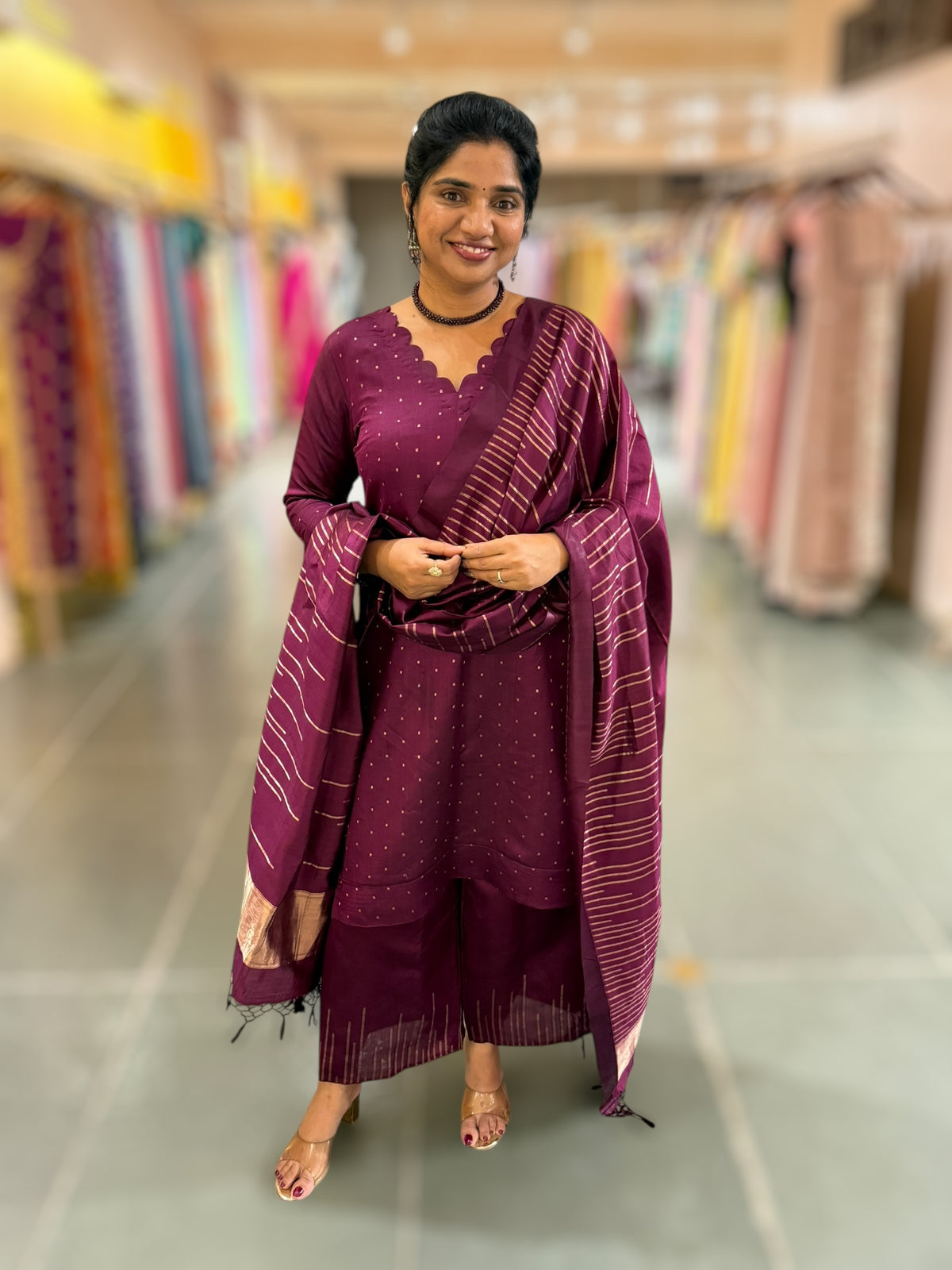 Wine Banarasi Handloom Chiniya Silk 3-pc Suit Set